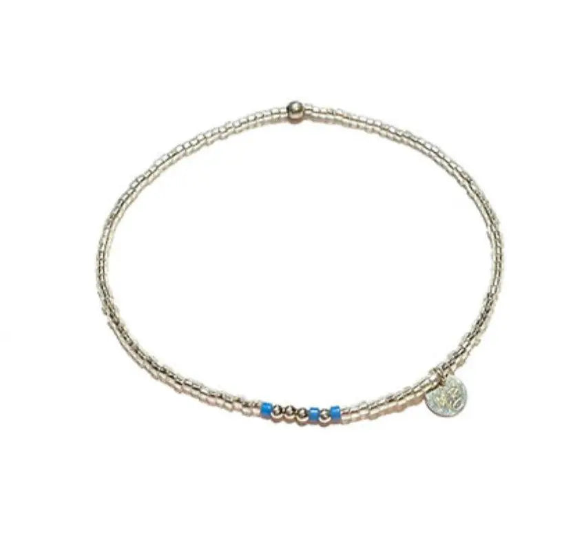 Bracelet Elastique Argent 925 Miyuki argent et Bleu Roi - Mahana Bijoux