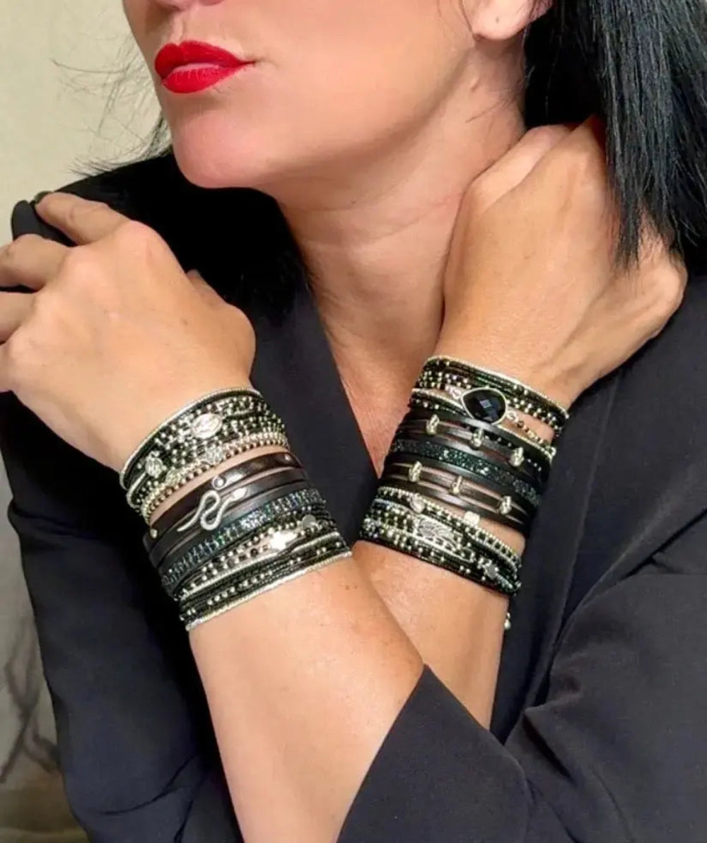 Manchette Lilith Shade – Cuir noir & serpent en zamak
