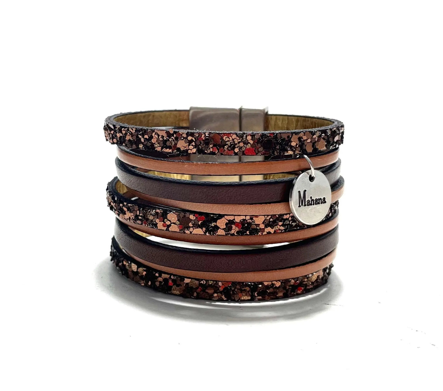 Manchette en cuir “Maroon ” - Mahana Bijoux