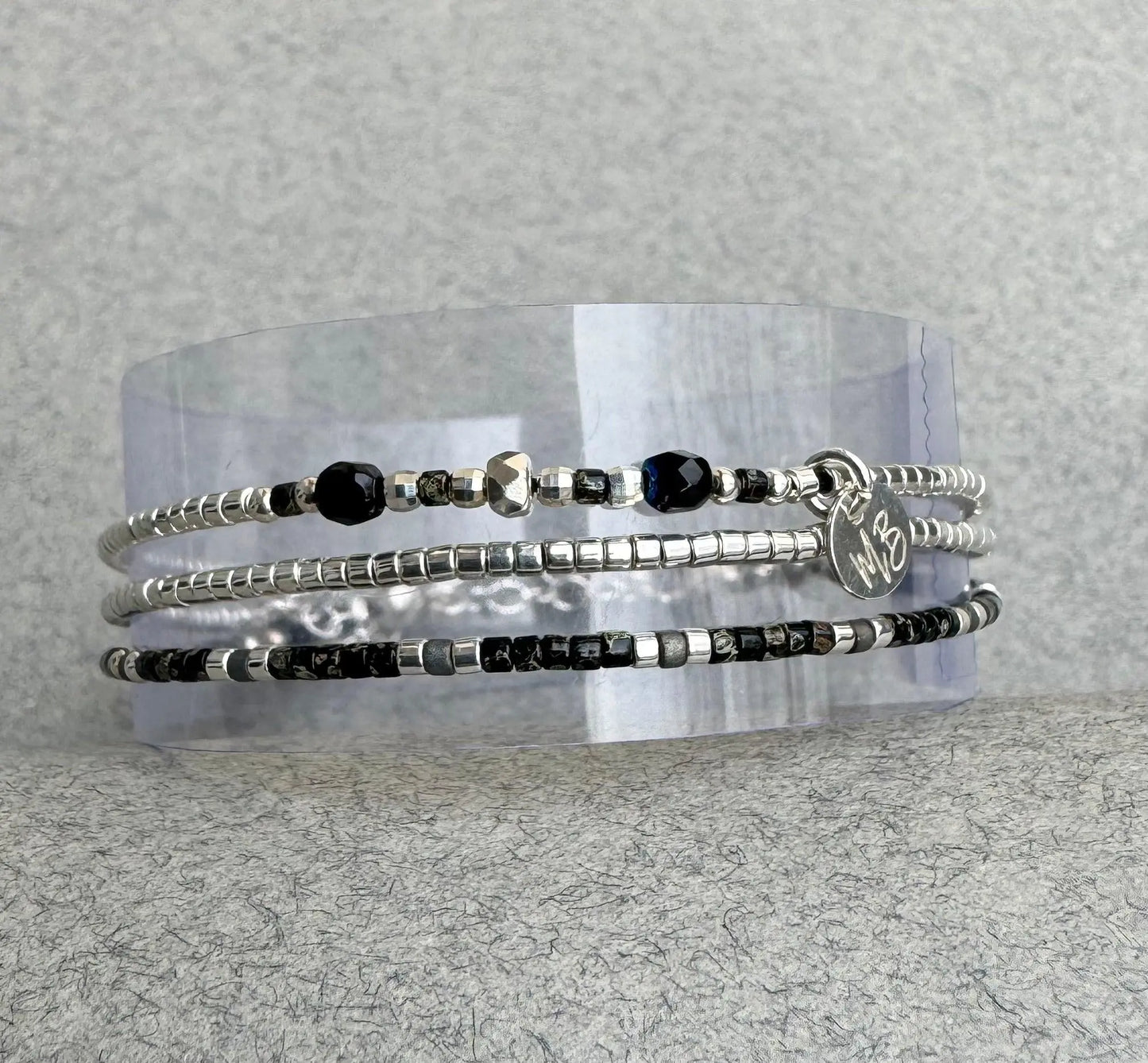 Bracelet 3 rangs en argent 925 “Black Granit” - Mahana Bijoux