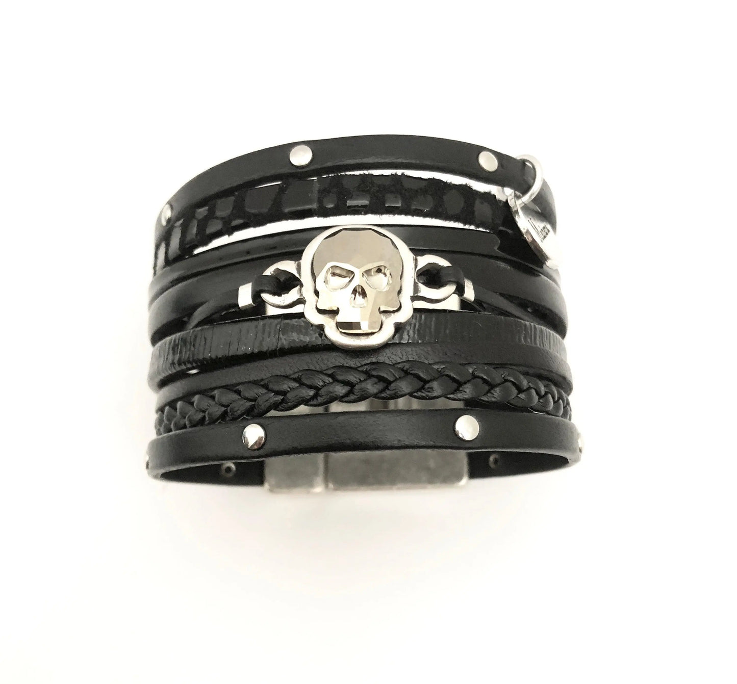 Manchette en cuir et son Skull Swarovski - Mahana Bijoux