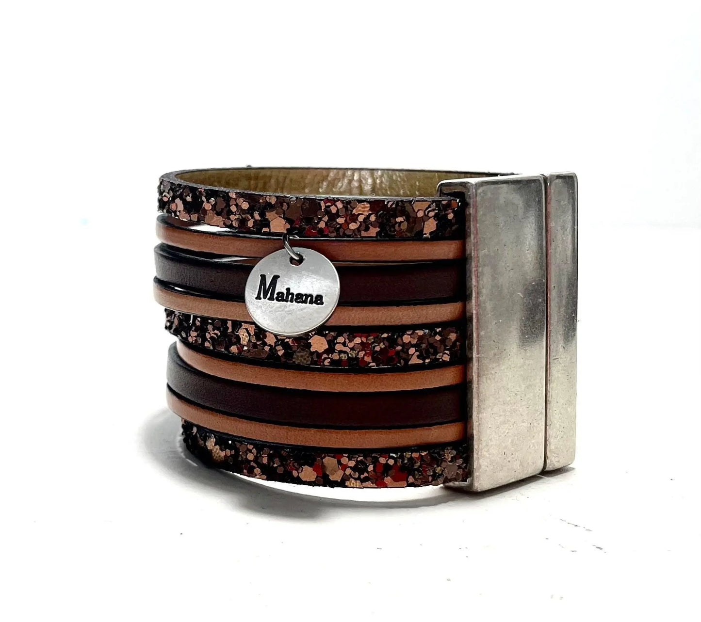 Manchette en cuir “Maroon ” - Mahana Bijoux