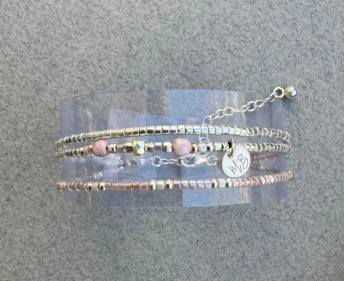Bracelet 3 rangs en argent 925 “Sweet Pink ” - Mahana Bijoux