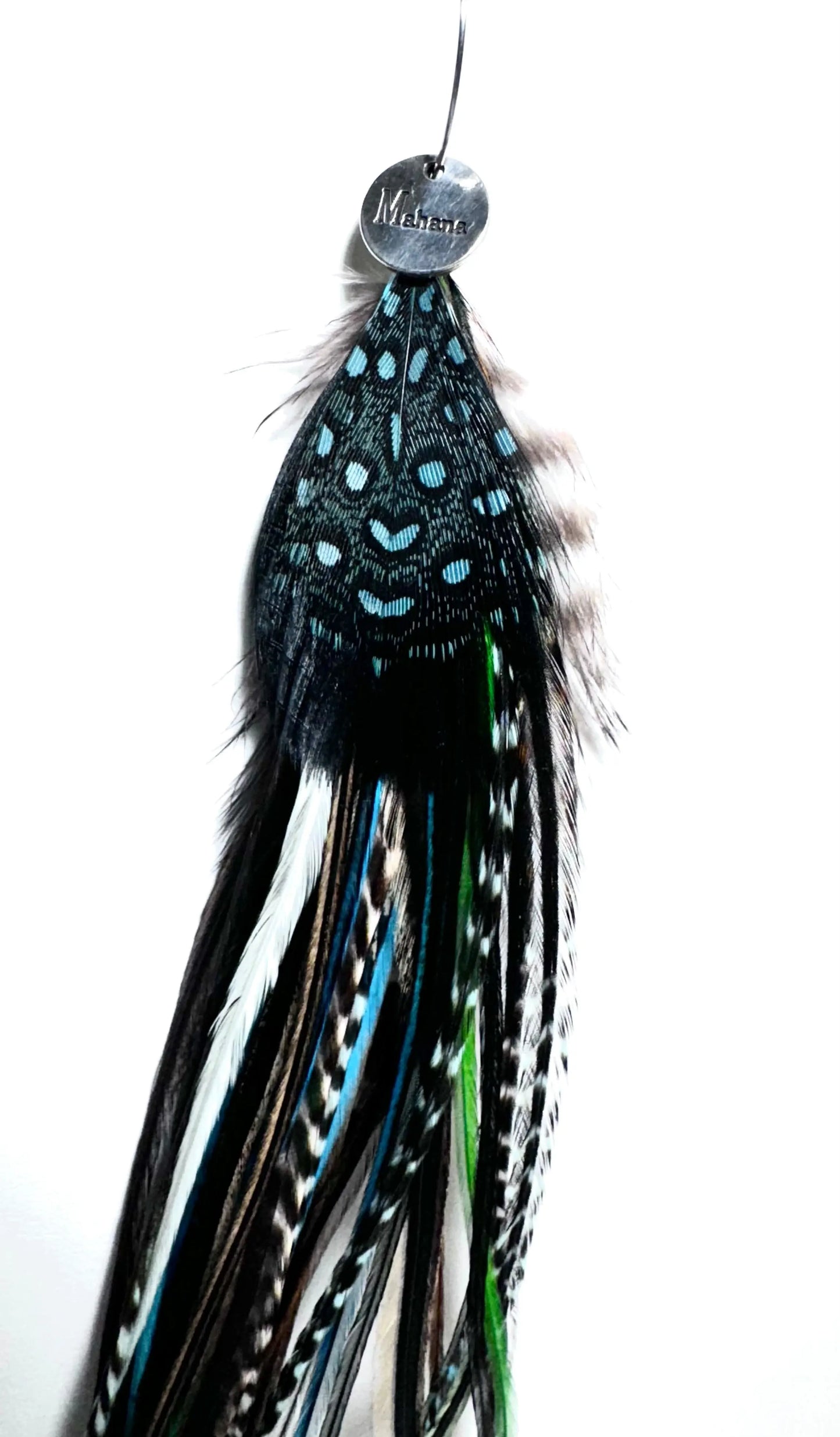 Boucle D'oreille XXL en plumes "Blue Rainbow " - Mahana Bijoux
