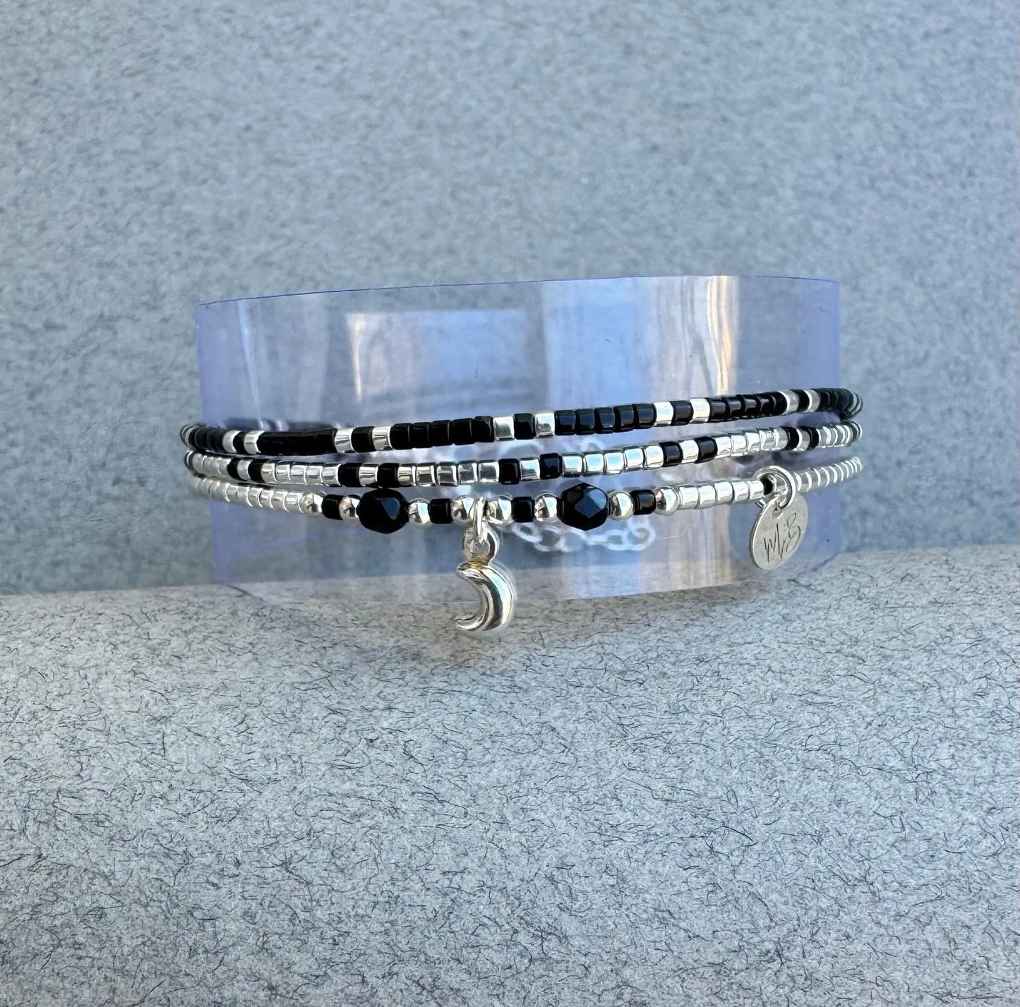 Bracelet 3 rangs noir et argent 925 “Luna I ” - Mahana Bijoux