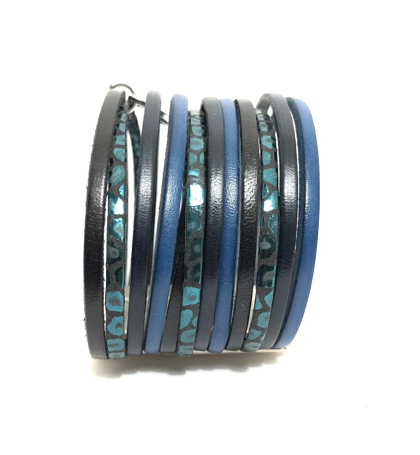 Manchette multi liens en cuir Indigo - Mahana Bijoux