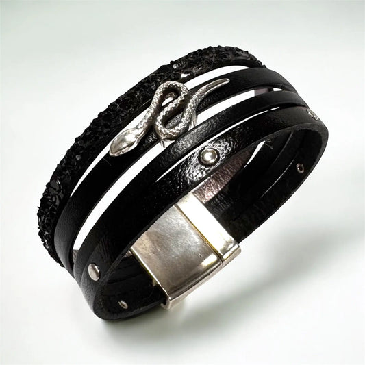 Manchette Lilith Shade – Cuir noir & serpent en zamak