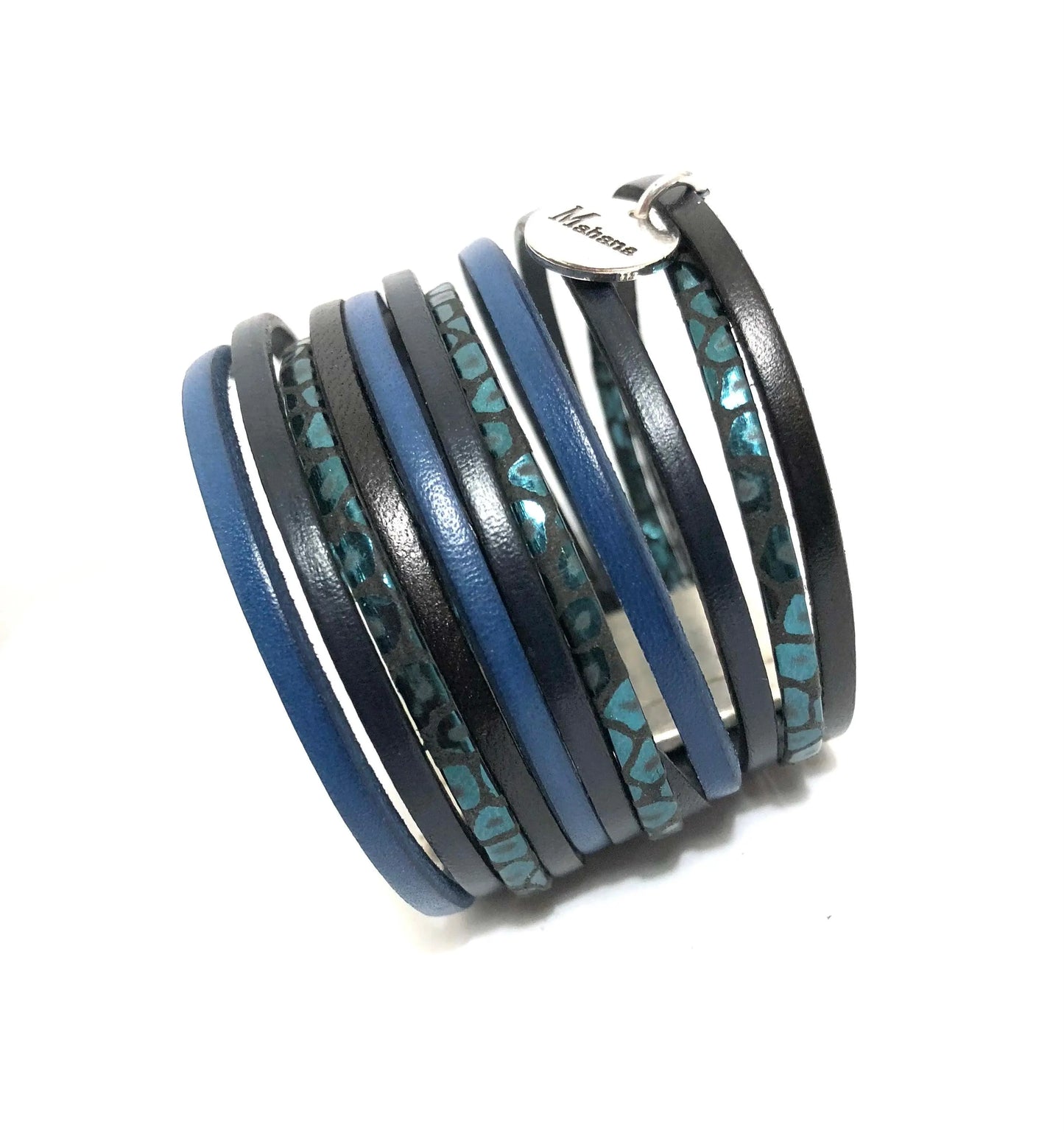 Manchette multi liens en cuir Indigo - Mahana Bijoux