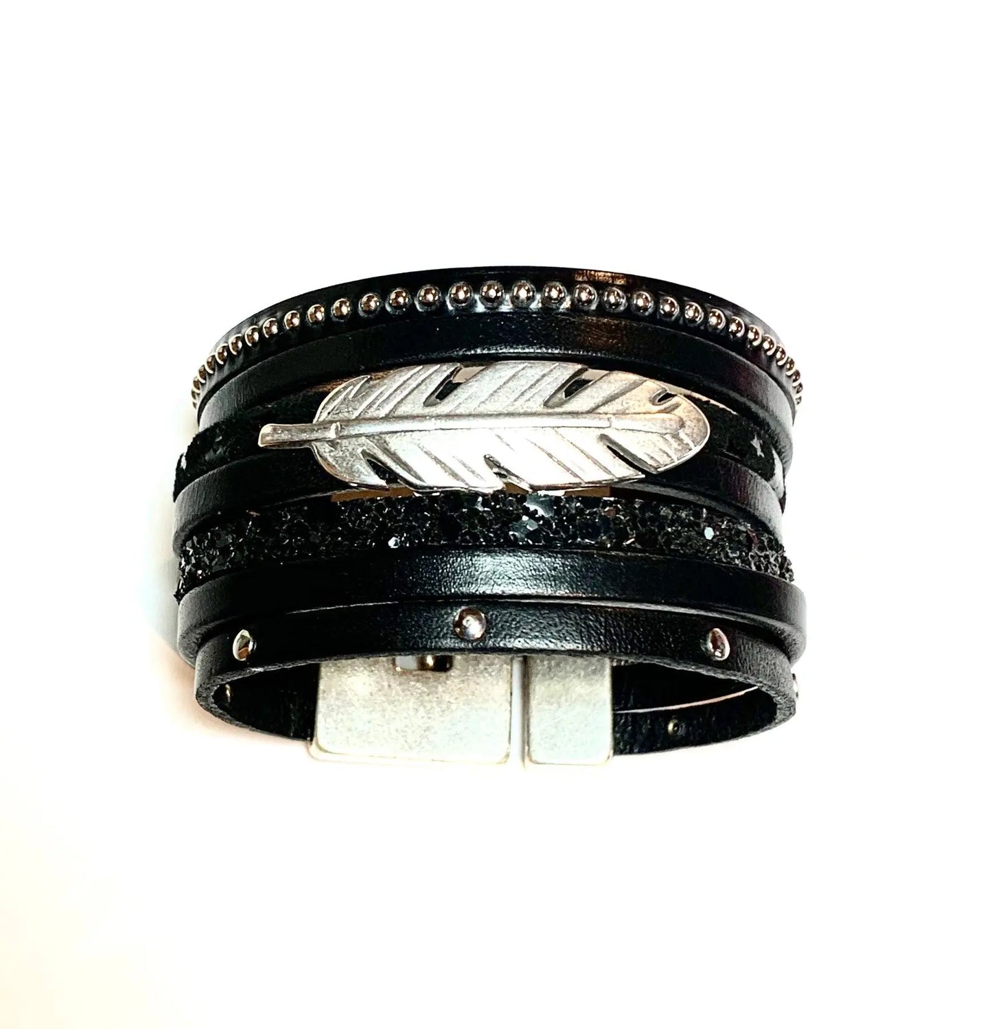 Manchette en cuir et sa plume - Mahana Bijoux
