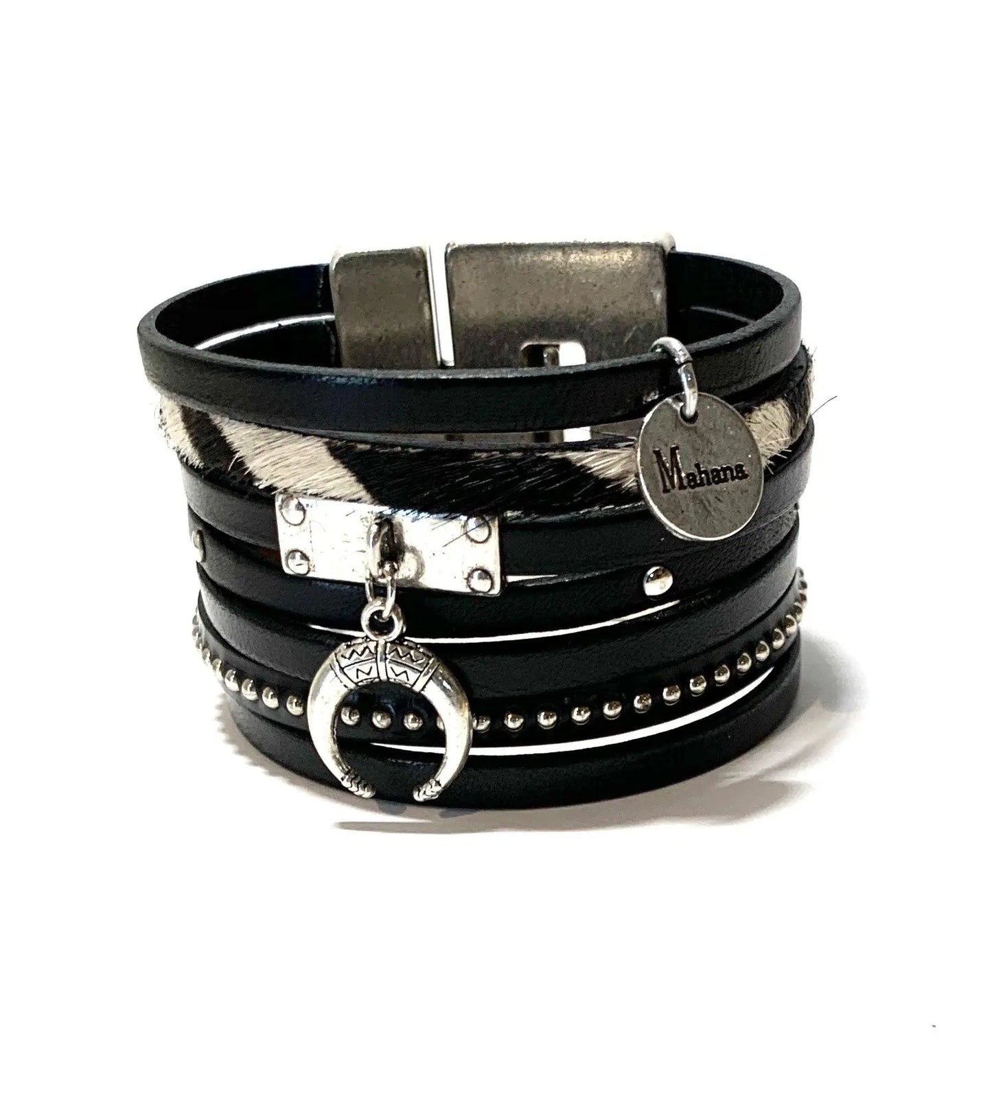 Manchette multi liens en cuir Horn - Mahana Bijoux