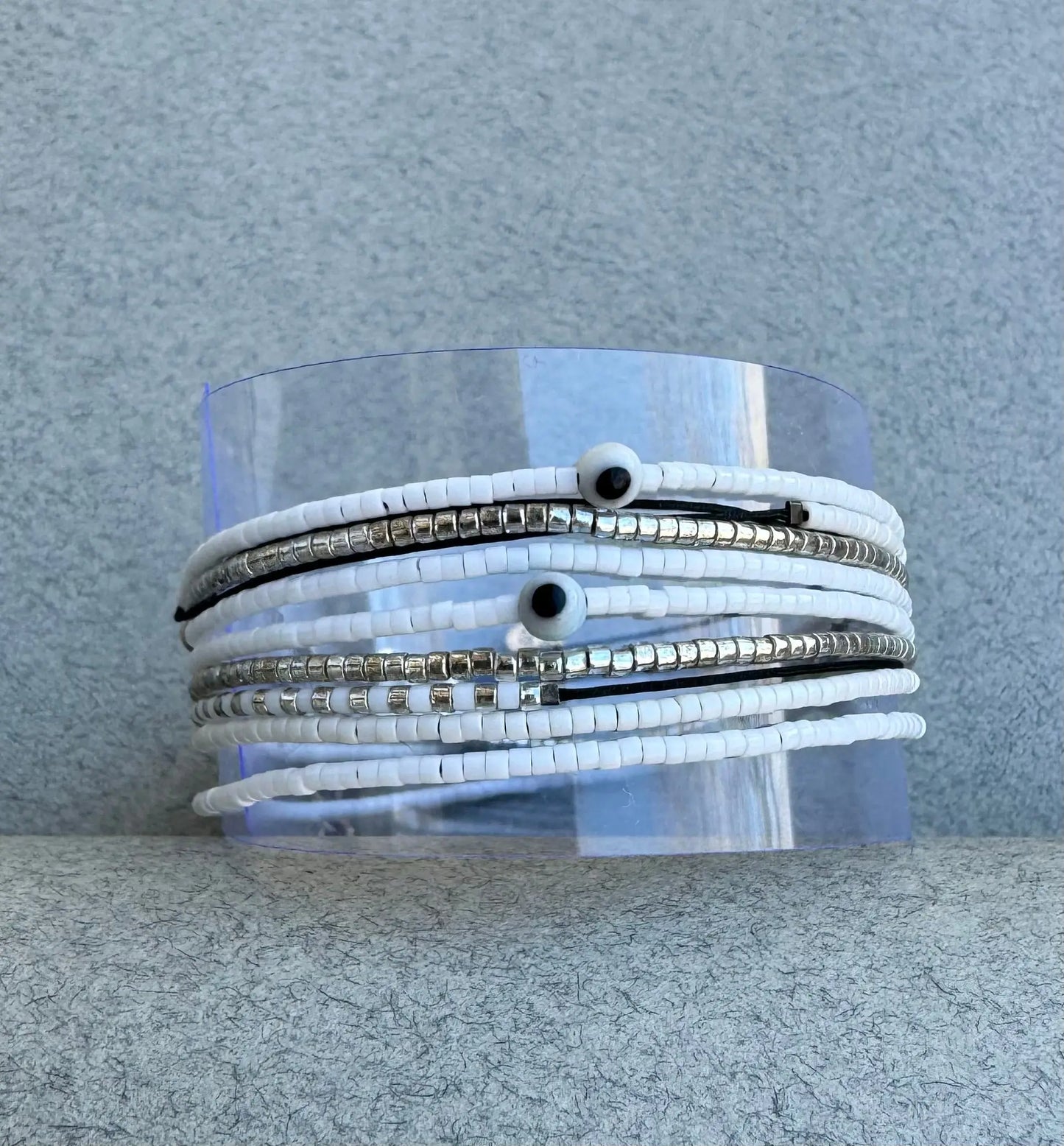 Manchette multi tours en Argent 925 "Eyes White" - Mahana Bijoux