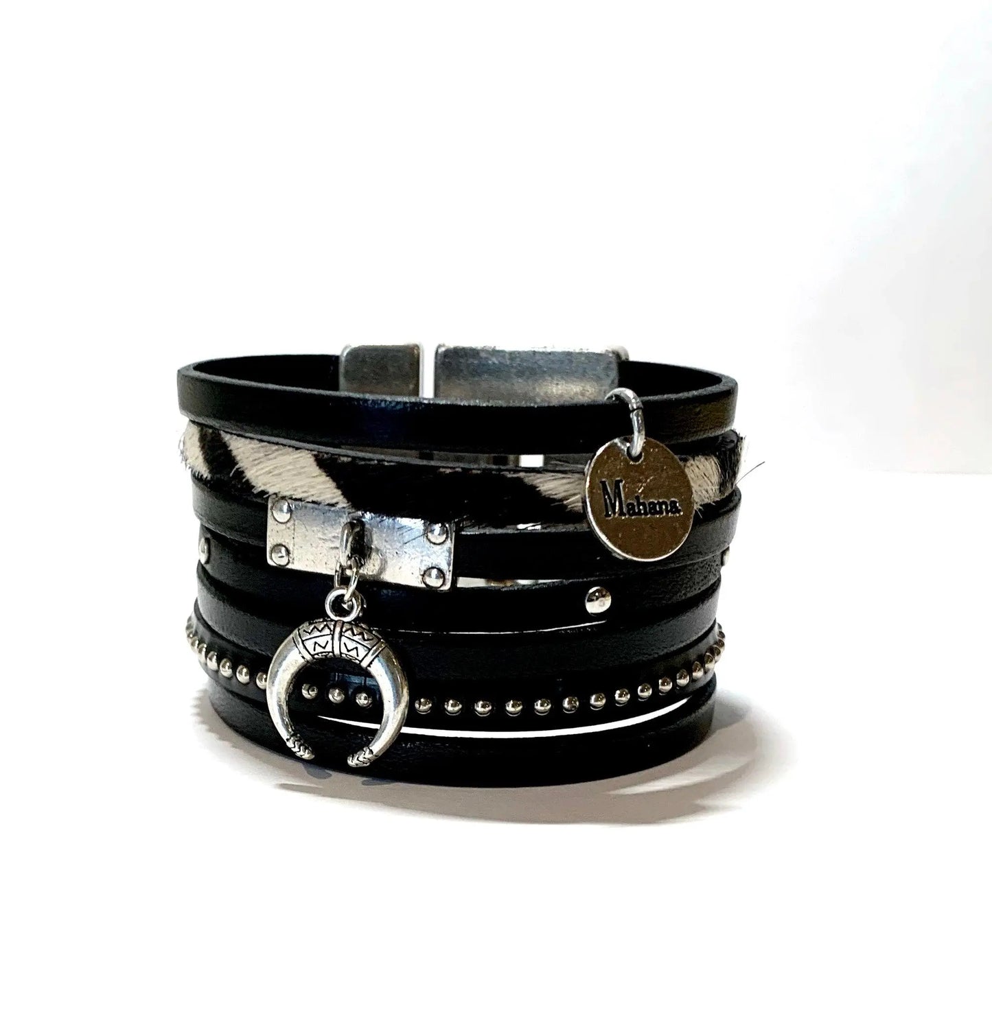Manchette multi liens en cuir Horn - Mahana Bijoux