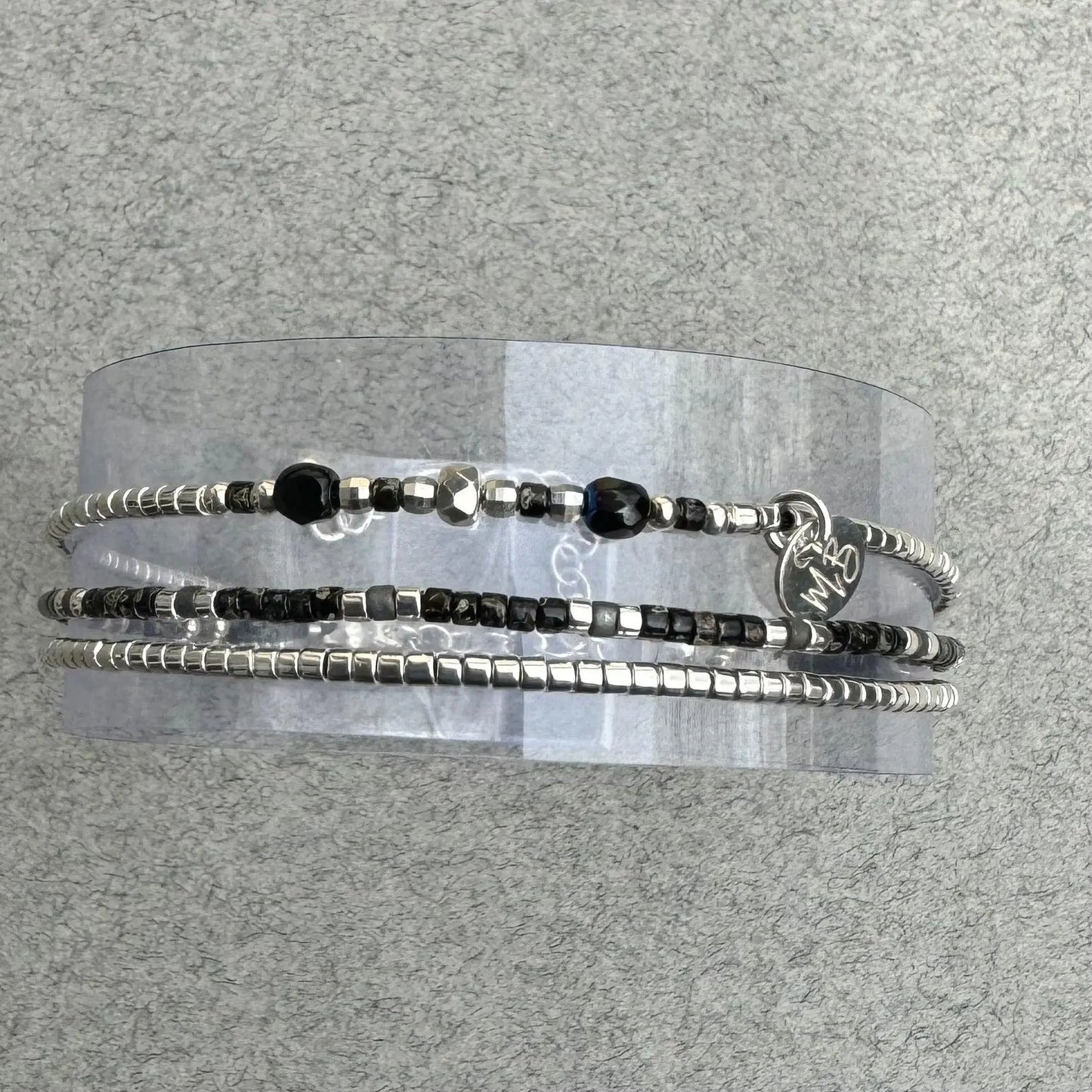 Bracelet 3 rangs en argent 925 “Black Granit” - Mahana Bijoux