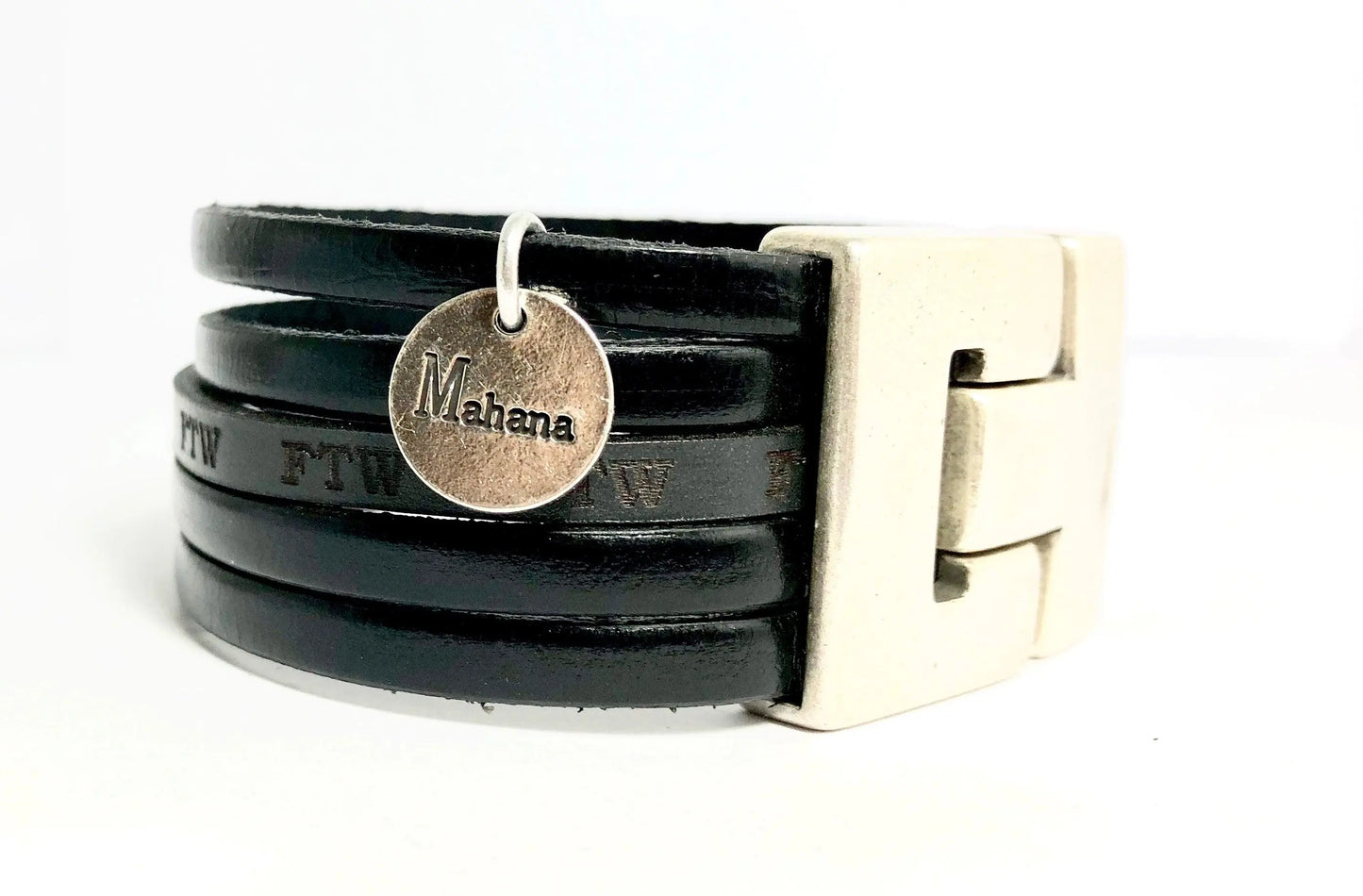 Bracelet noir en cuir FTW - Mahana Bijoux