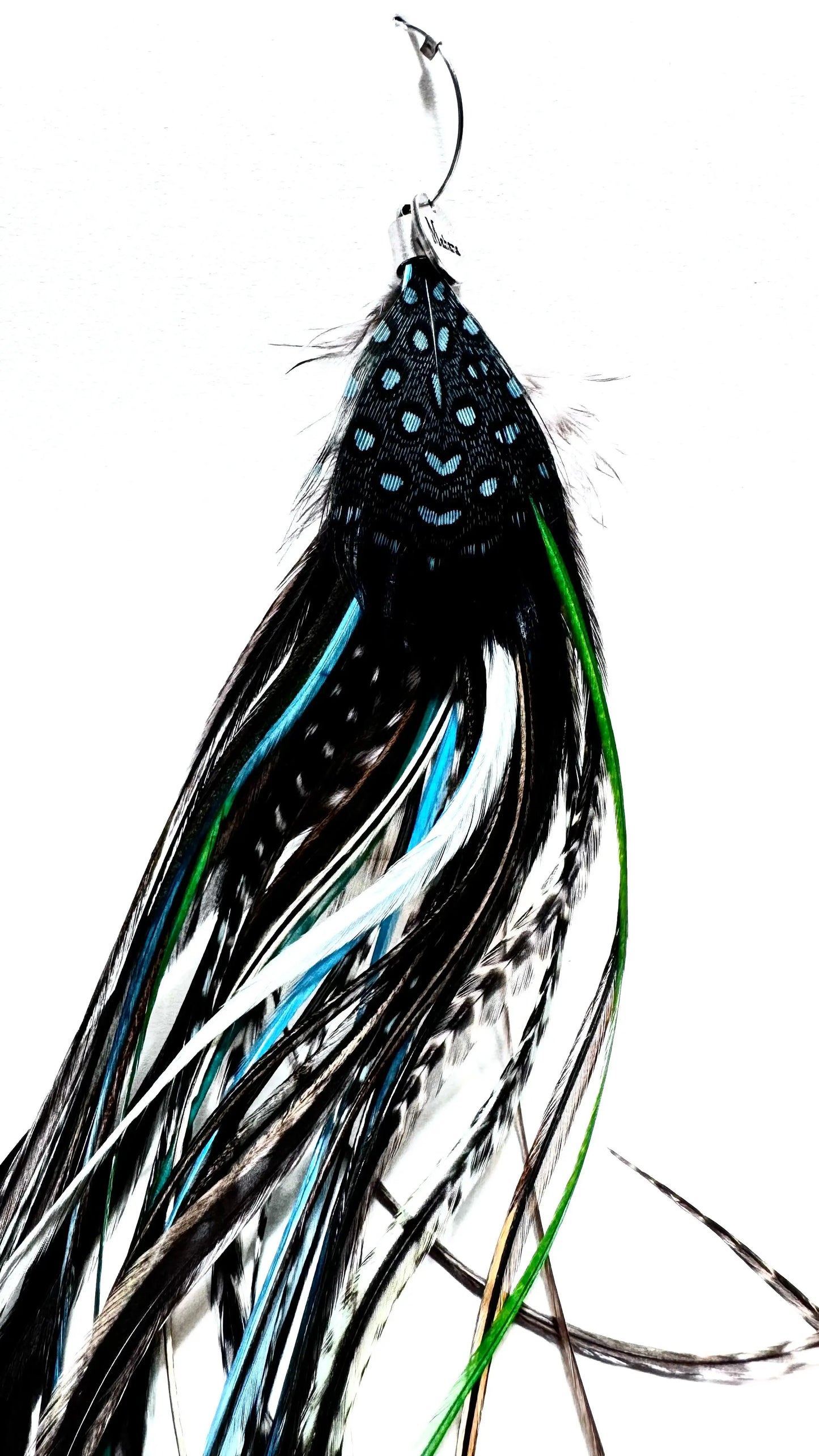 Boucle D'oreille XXL en plumes "Blue Rainbow " - Mahana Bijoux