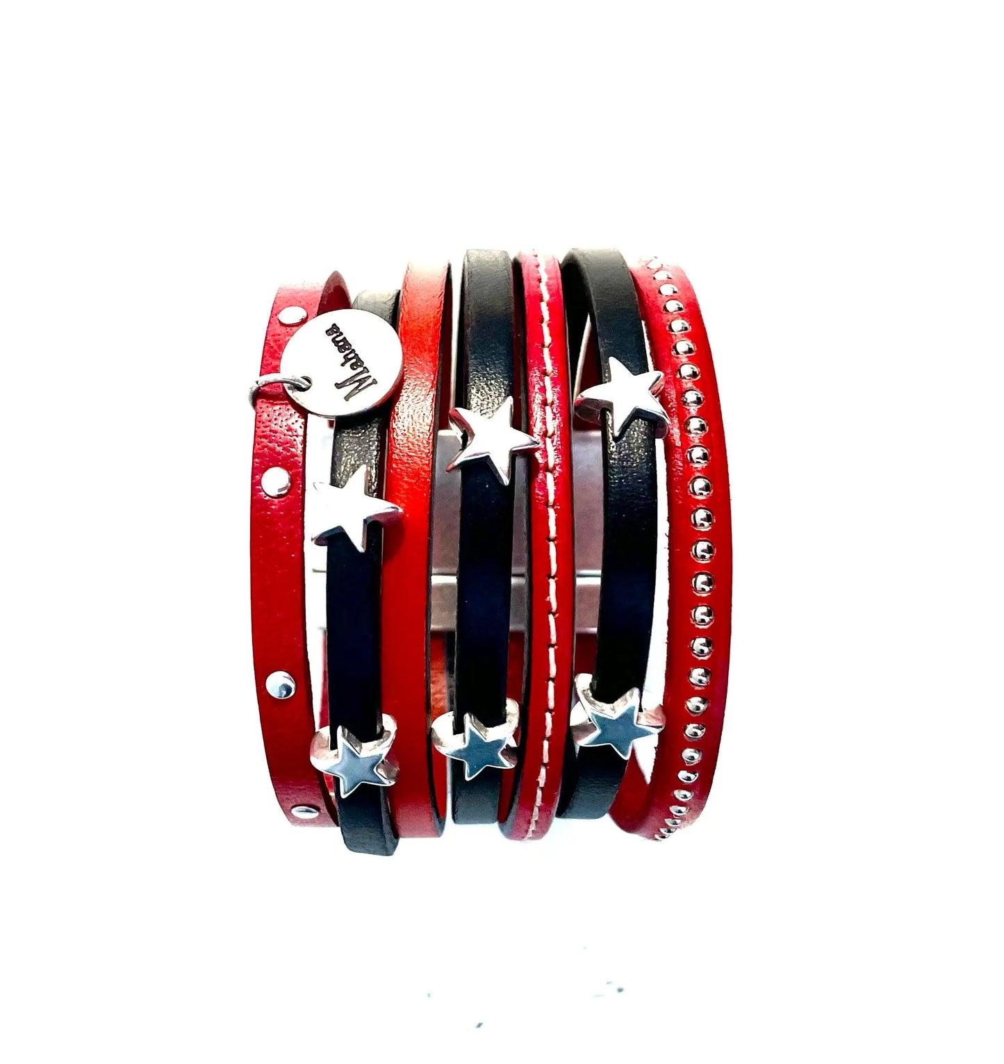 Manchette Lucky Stars noir et rouge - Mahana Bijoux