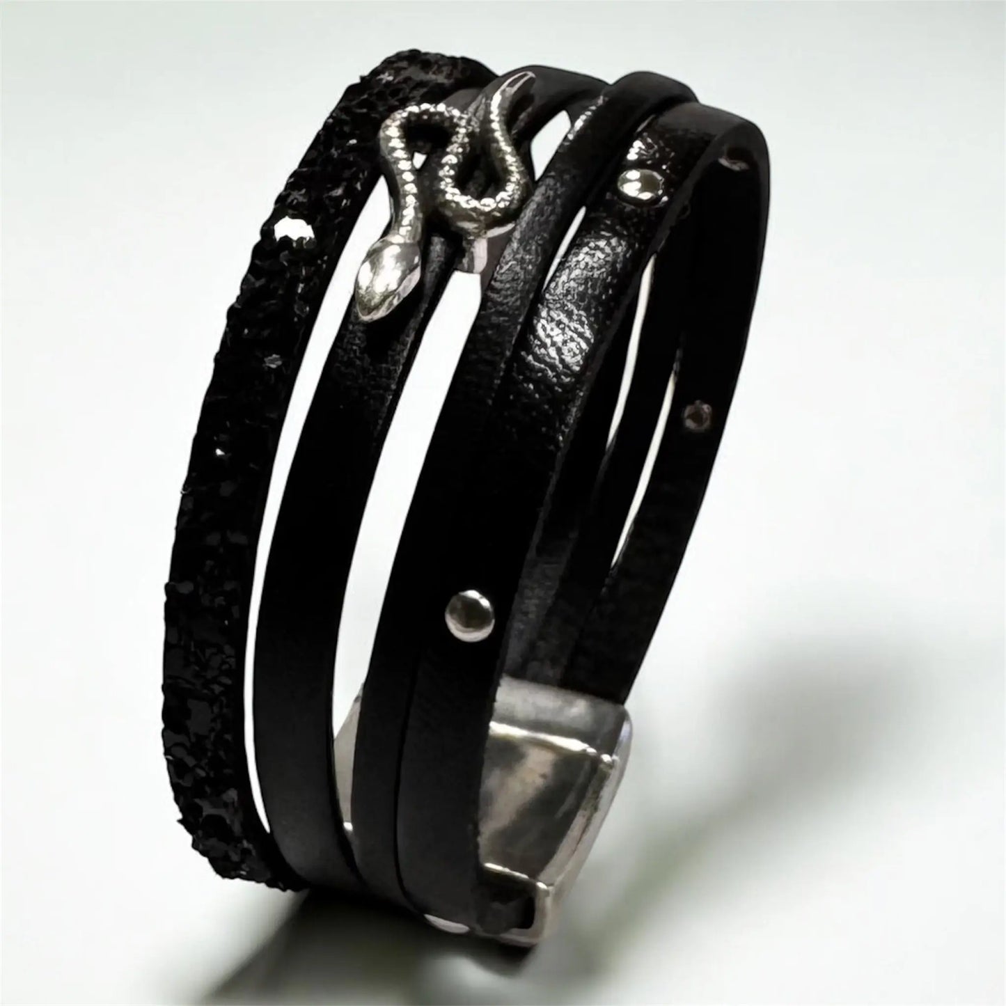 Manchette Lilith Shade – Cuir noir & serpent en zamak