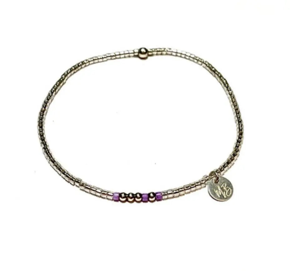 Bracelet Elastique Argent 925 Miyuki argent et Parme foncé - Mahana Bijoux