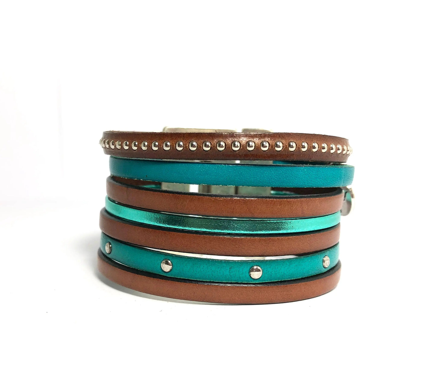 Bracelet en cuir multi liens Navajos - Mahana Bijoux