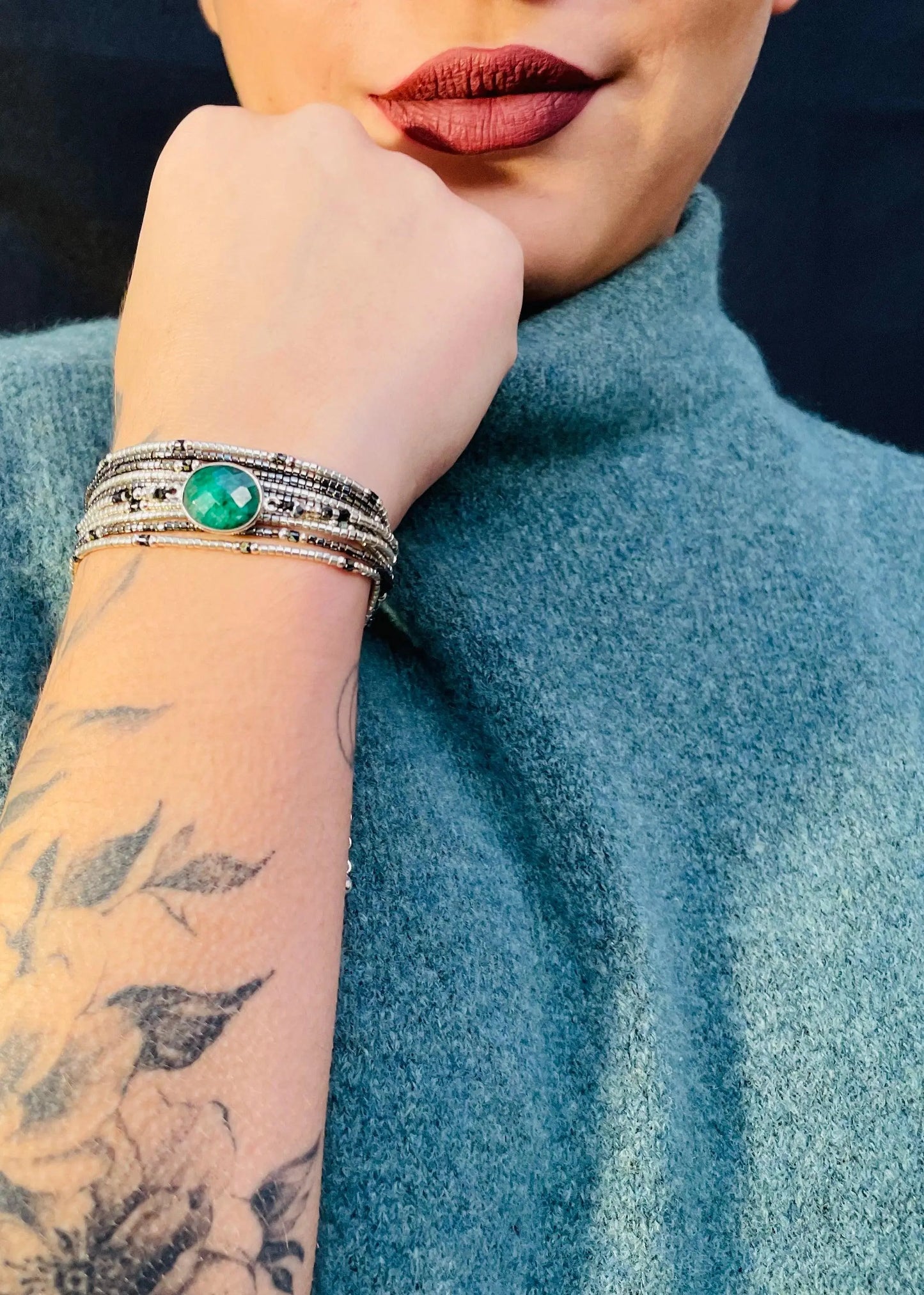 Bracelet multi tours en argent 925 “Esmée ” - Mahana Bijoux