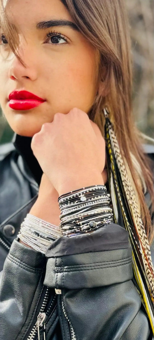 Manchette multi tours en Argent 925 Le Classic Black - Mahana Bijoux