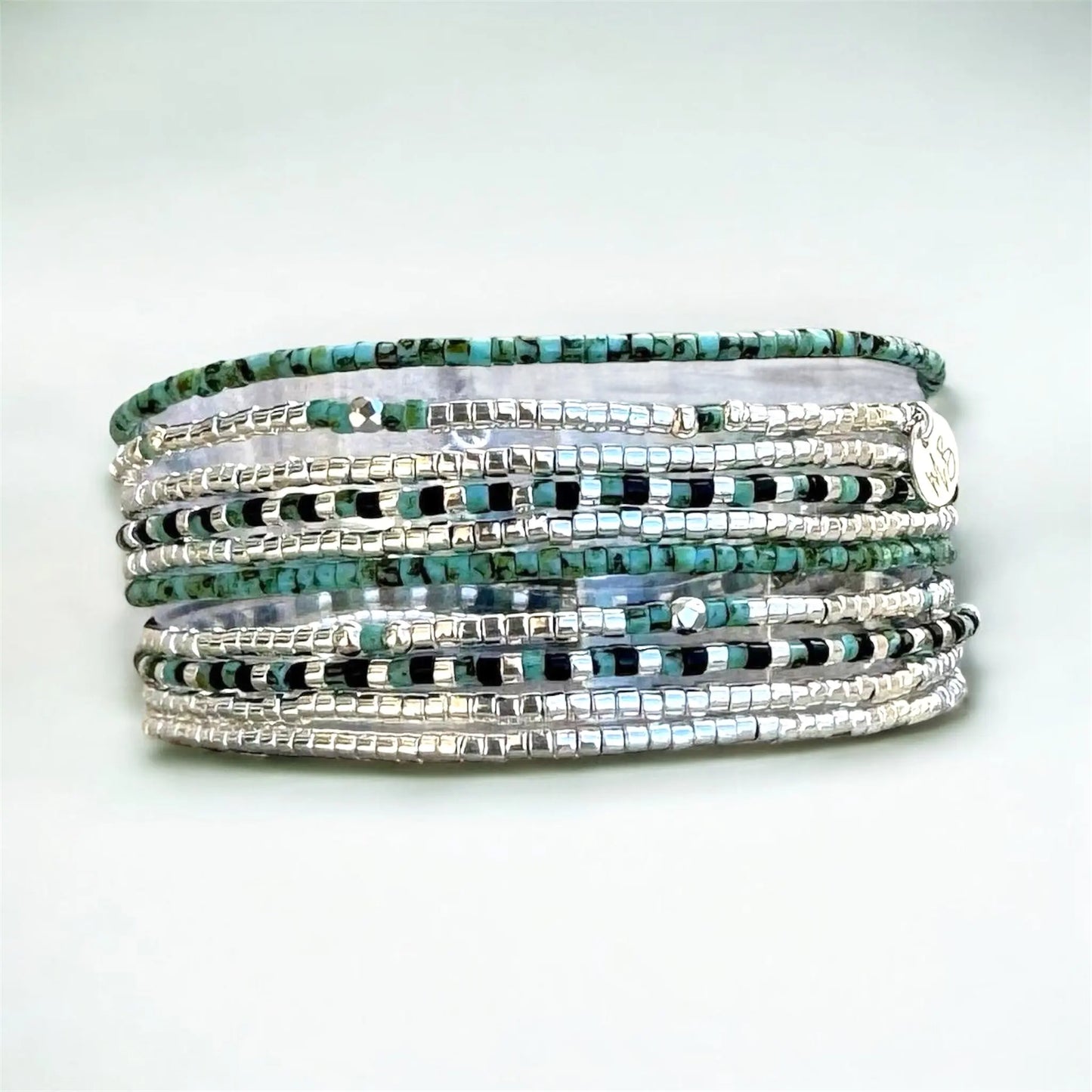 Manchette multi tours en argent -Turquoise-Noir “Le Milos”