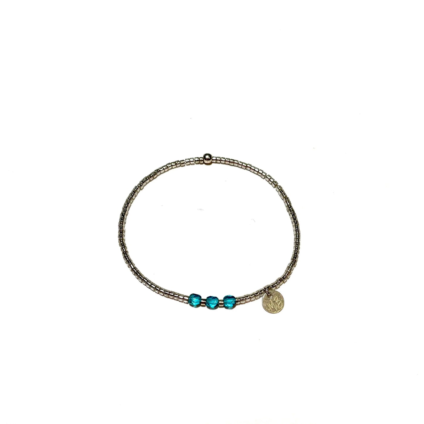 Bracelet Elastique Argent 925 Miyuki et perles bleu - Mahana Bijoux
