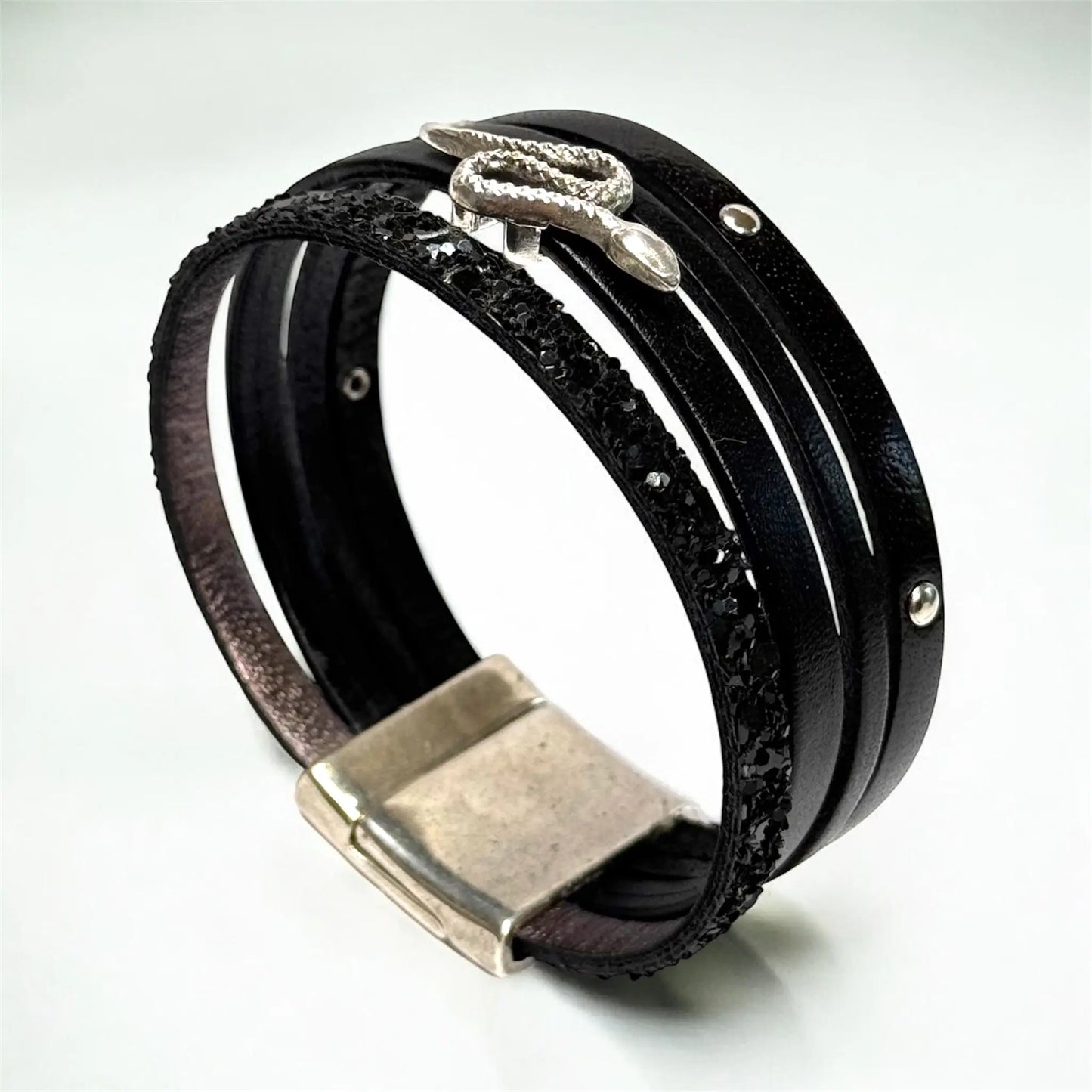 Manchette Lilith Shade – Cuir noir & serpent en zamak