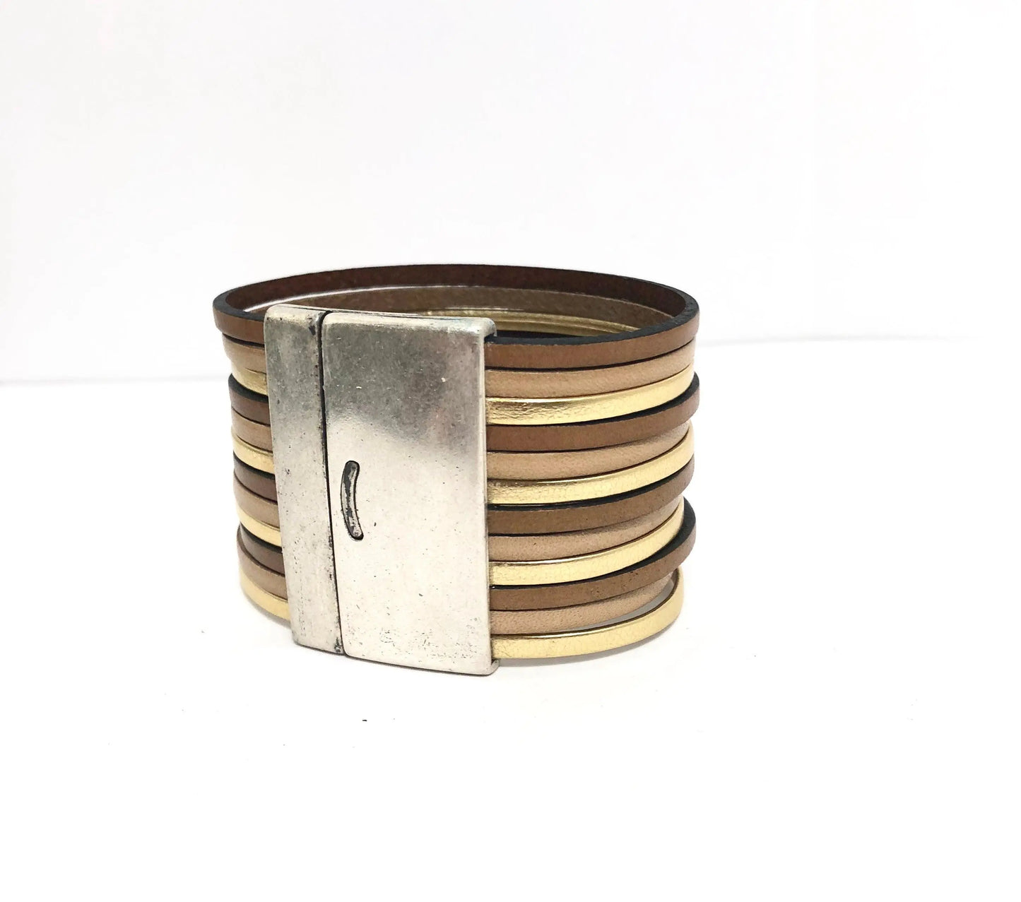 Manchette multi liens en cuir Oslo - Mahana Bijoux