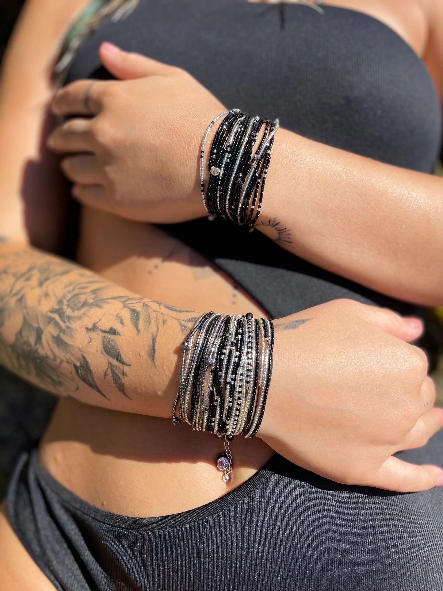 Bracelet multi tours noir et argent 925 “L’Atlanta” - Mahana Bijoux