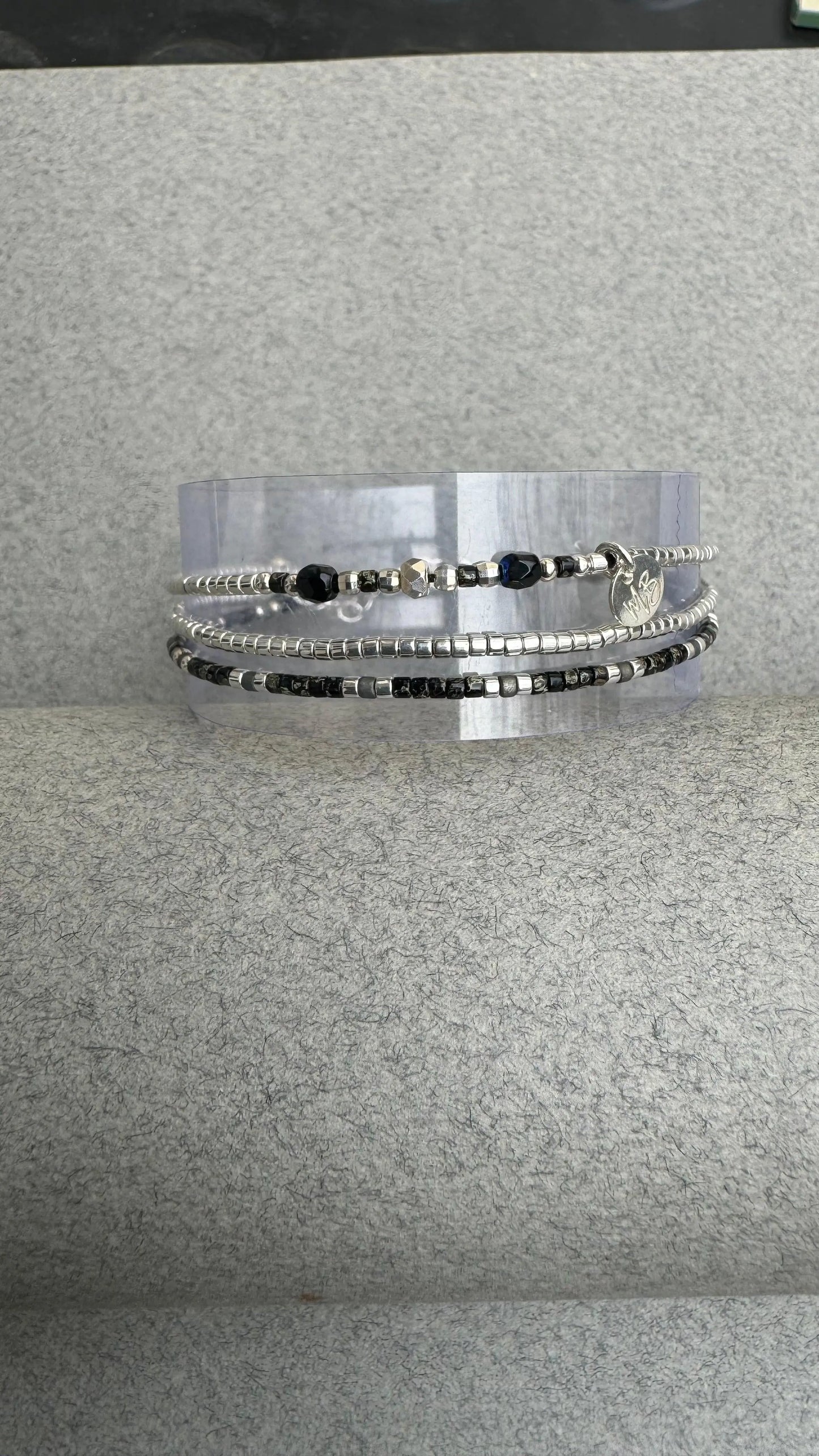 Bracelet 3 rangs en argent 925 “Black Granit” - Mahana Bijoux