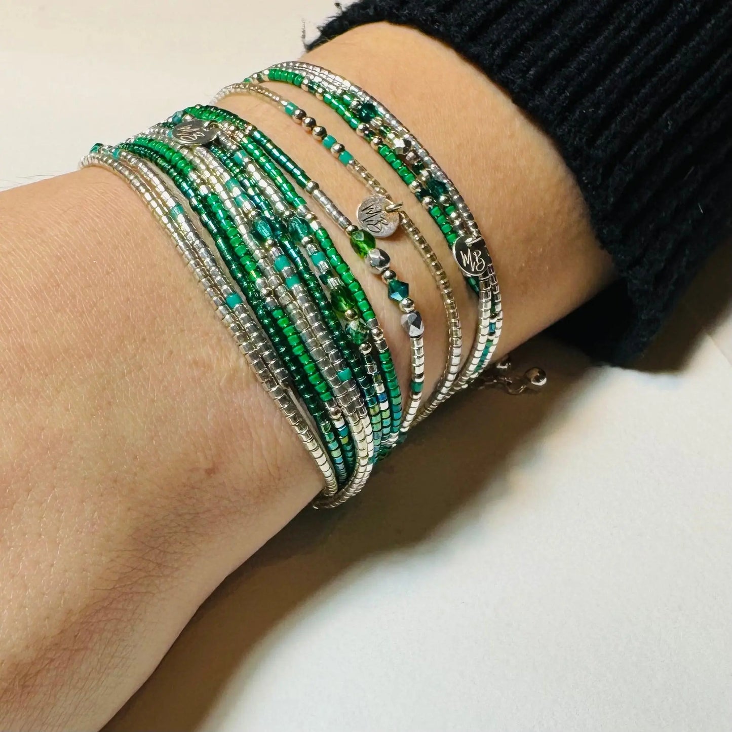 Bracelet Manchette Multi -Rangs en argent 925 “Lady Green” - Mahana Bijoux