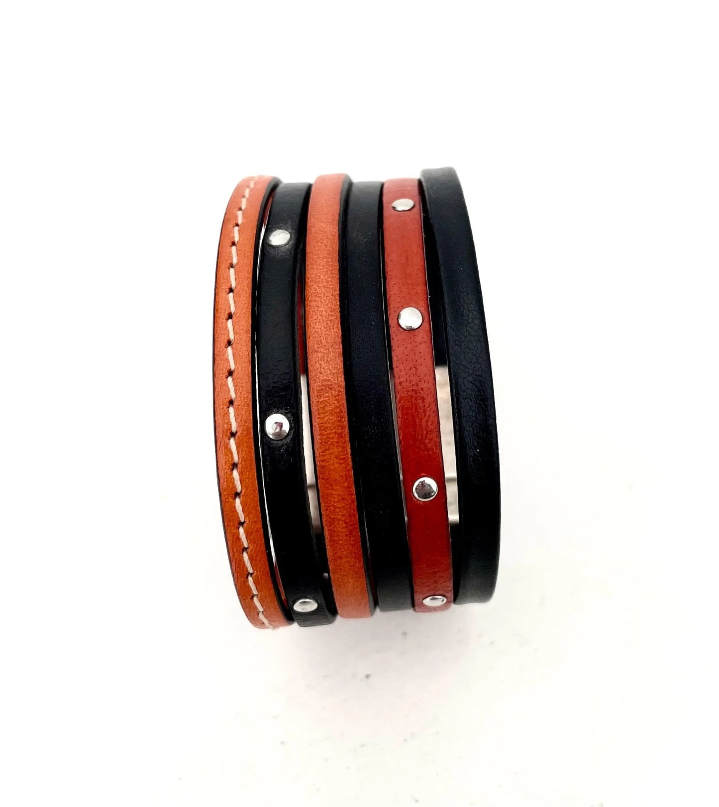 Manchette en cuir et multi liens BAHIA - Mahana Bijoux