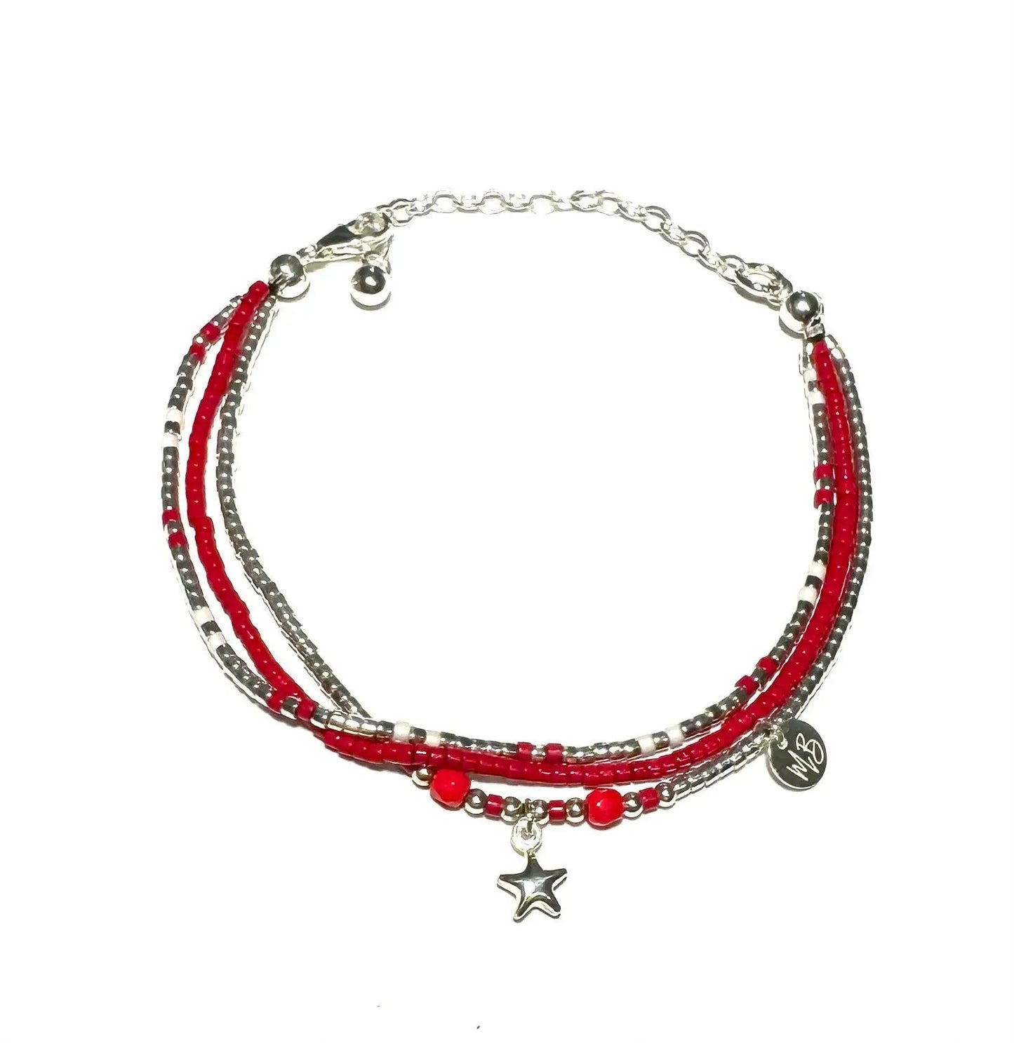 Bracelet 3 rangs en Argent 925 “Red Stars ” - Mahana Bijoux