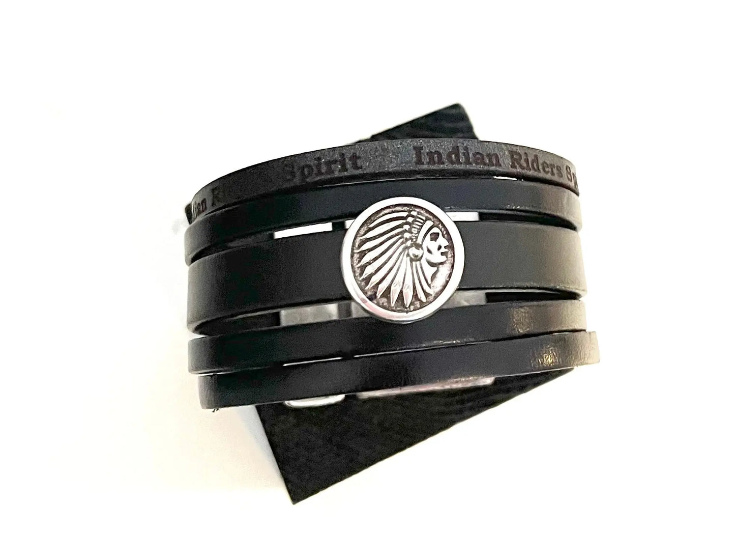 Bracelet en cuir noir "Indian rider" - Mahana Bijoux
