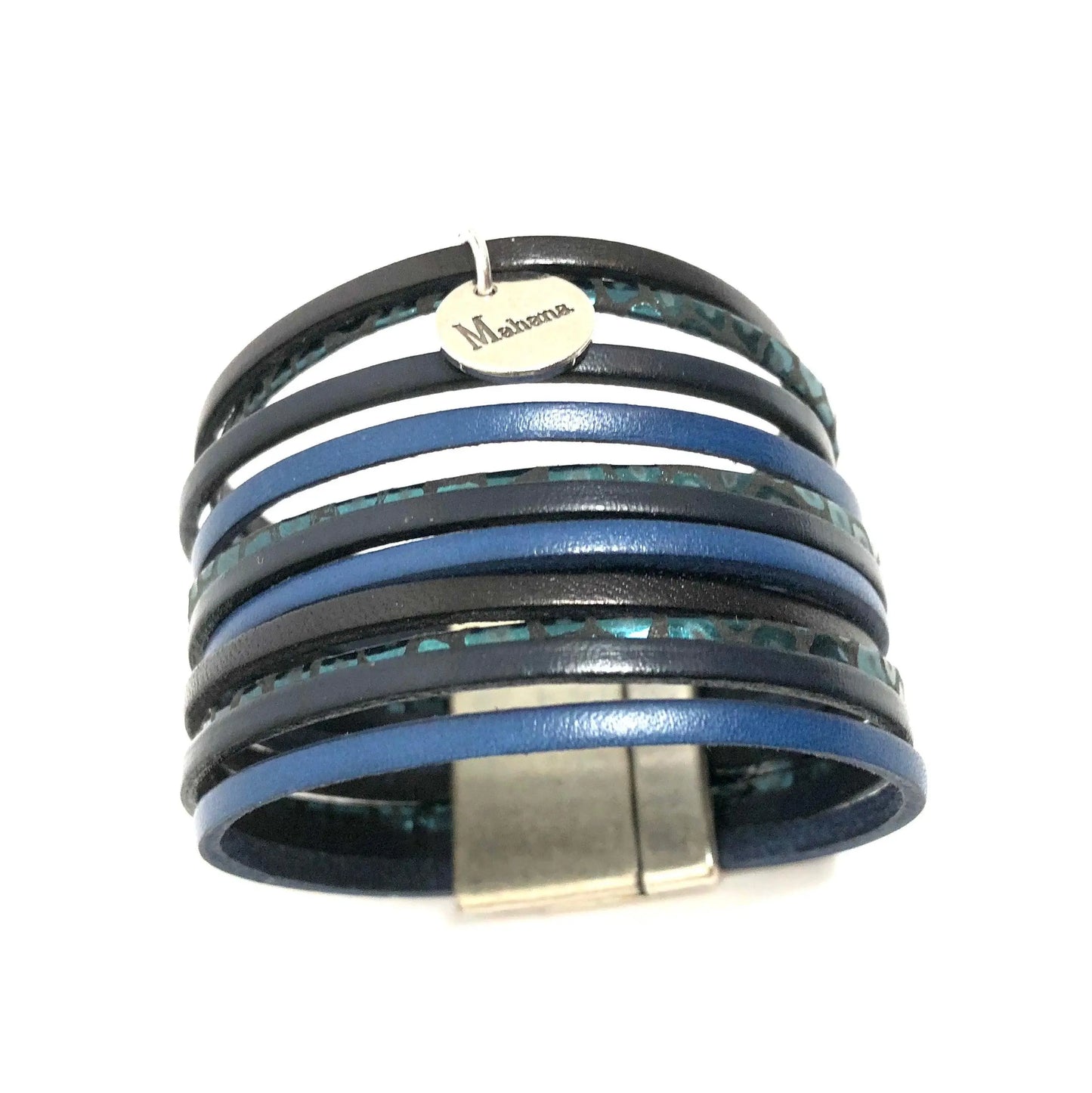 Manchette multi liens en cuir Indigo - Mahana Bijoux
