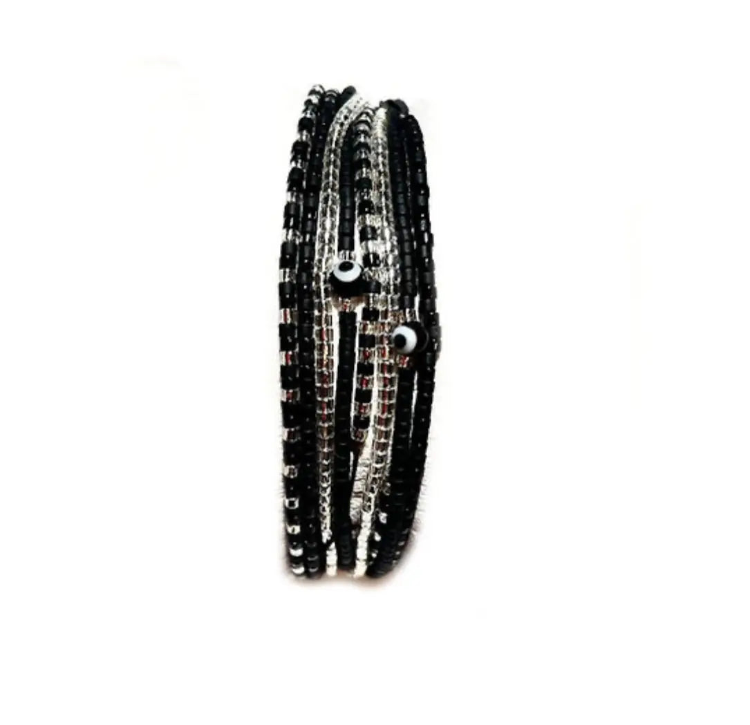 Manchette multi tours en Argent 925 "Le Black Eyes" - Mahana Bijoux