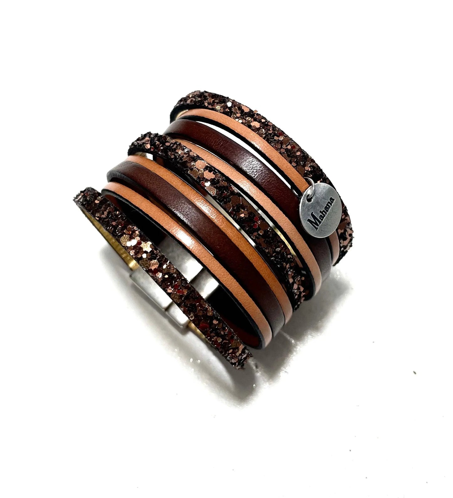 Manchette en cuir “Maroon ” - Mahana Bijoux