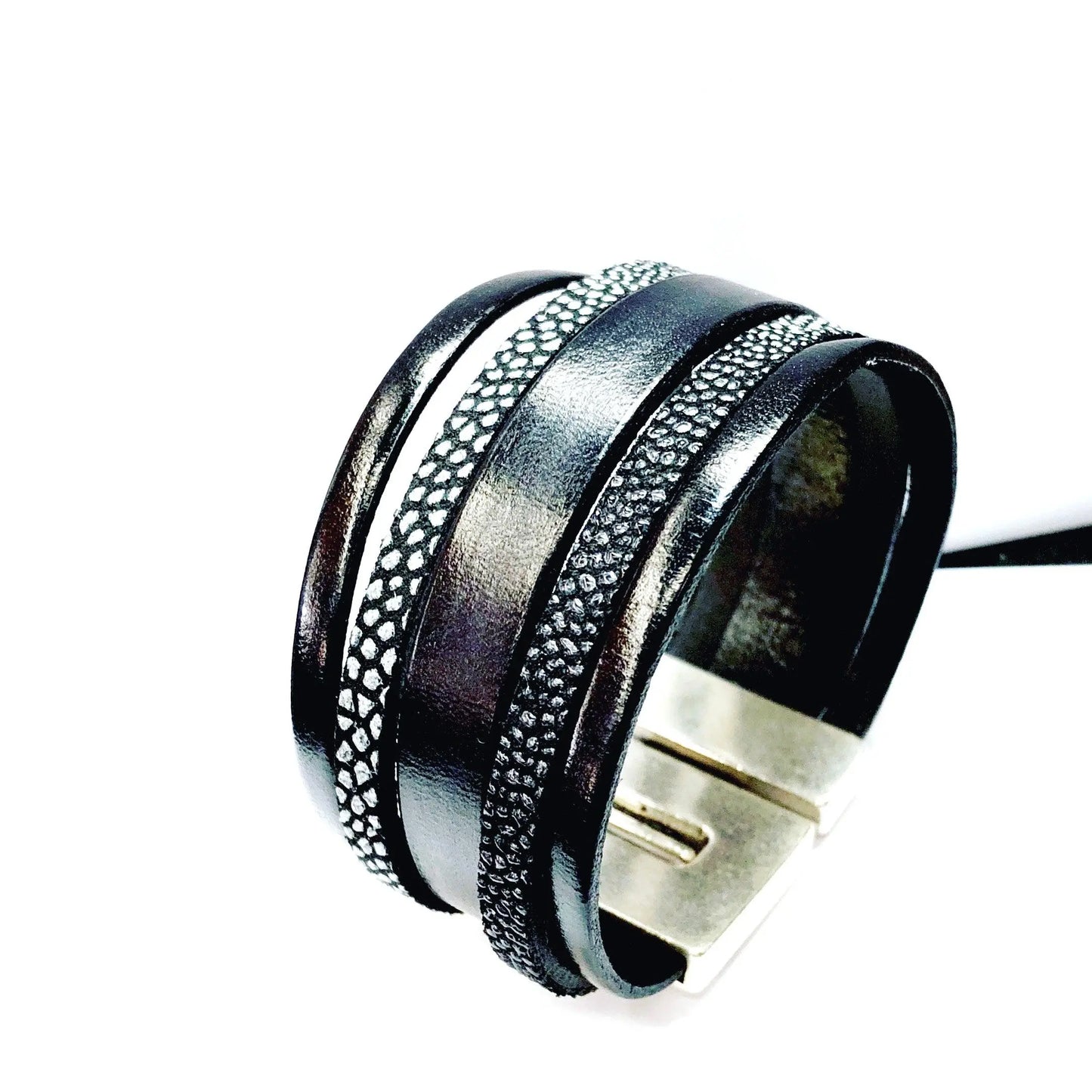 Bracelet en cuir noir “Gabin” - Mahana Bijoux