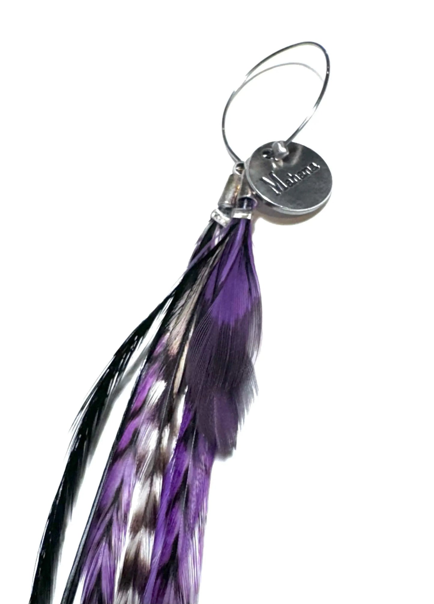 Boucle d’oreille en plumes violet/noir/blanc - Mahana Bijoux