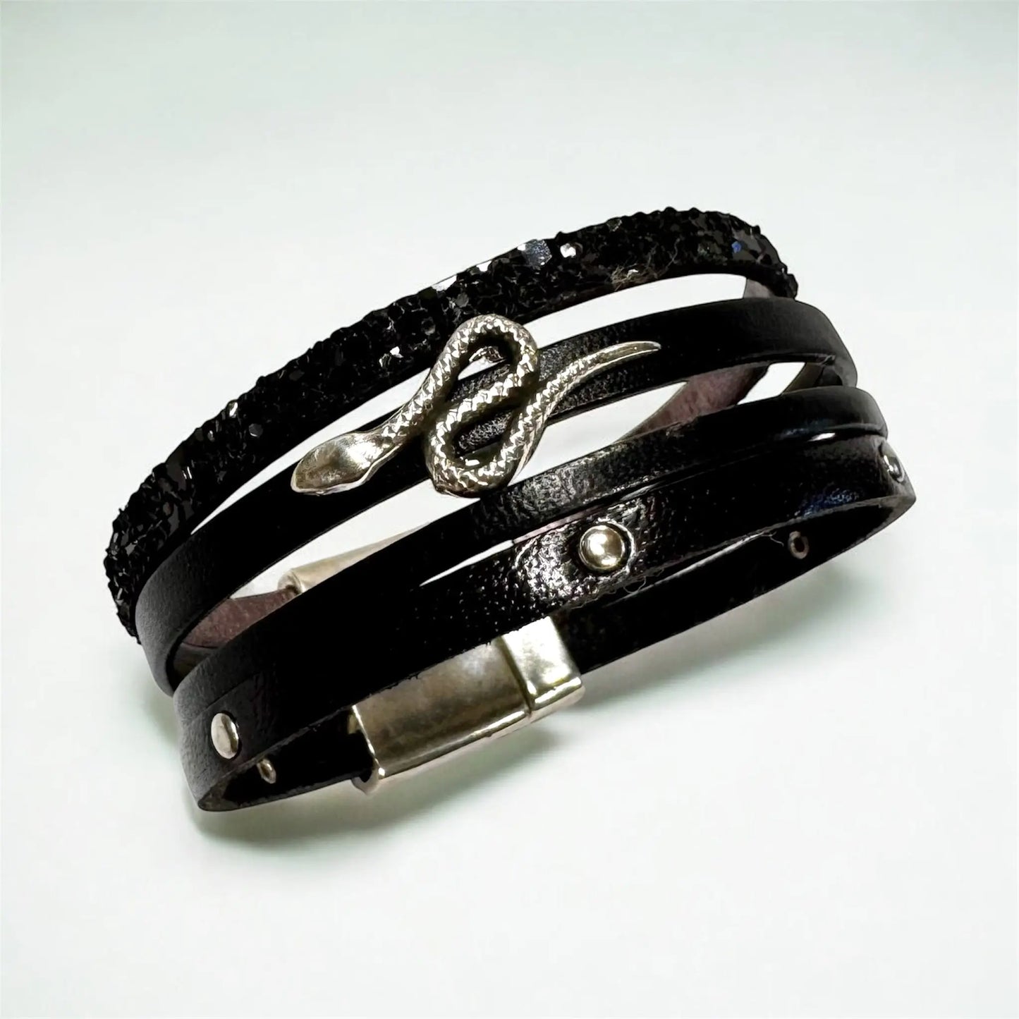 Manchette Lilith Shade – Cuir noir & serpent en zamak