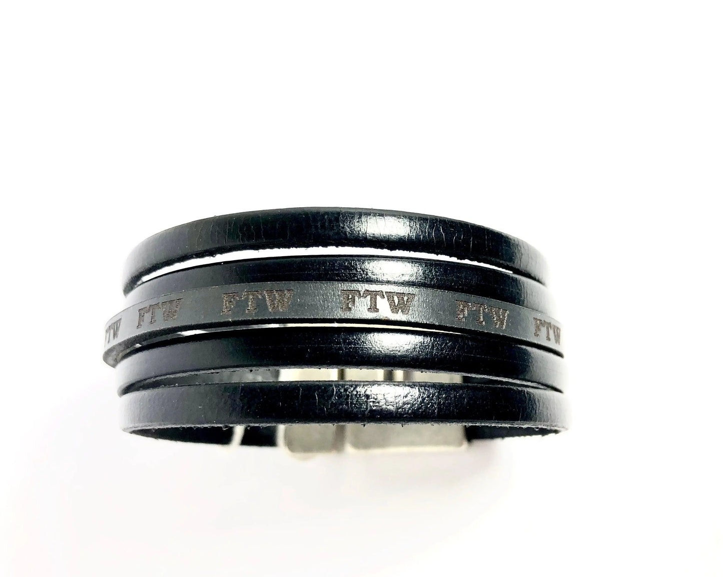 Bracelet noir en cuir FTW - Mahana Bijoux