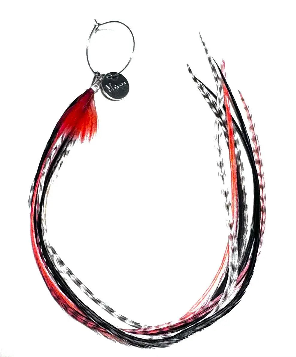 Boucle d’oreille en plumes Rouge/noir/blanc - Mahana Bijoux