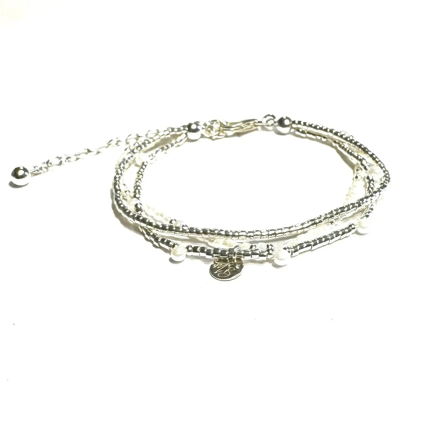 Bracelet 3 rangs en argent 925 | Gouttes blanc nacré