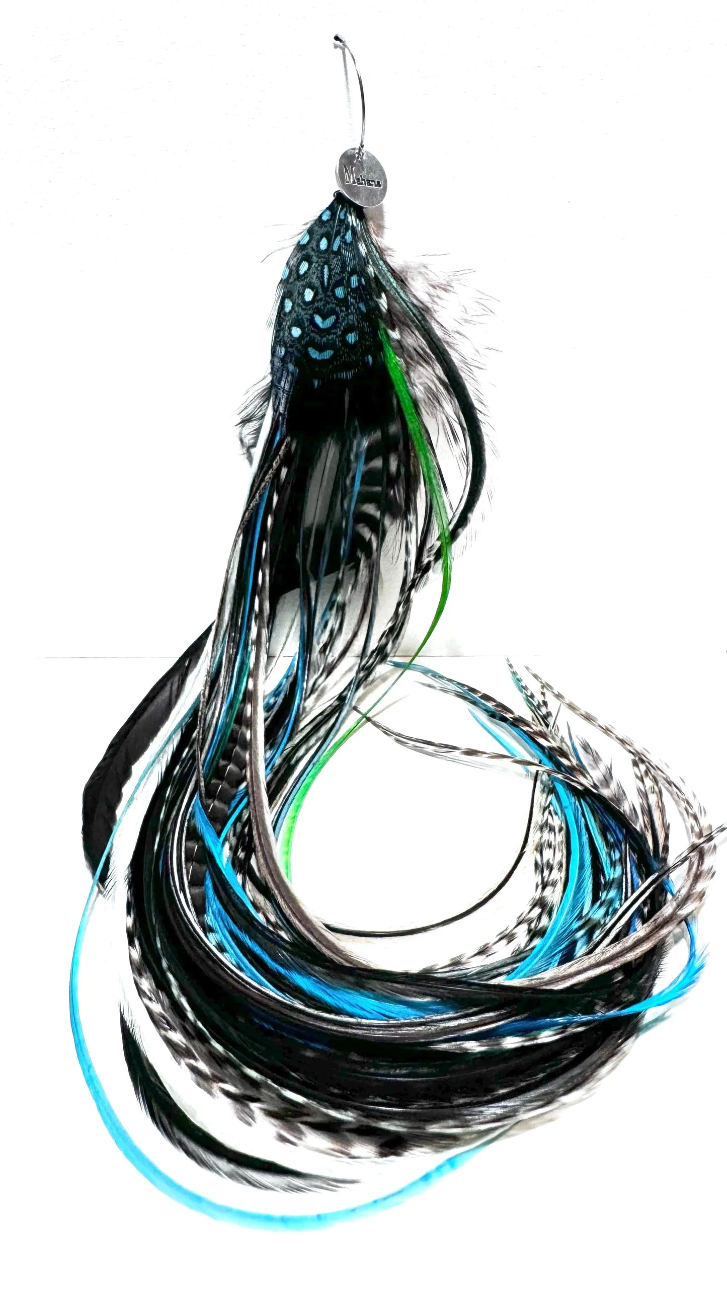 Boucle D'oreille XXL en plumes "Blue Rainbow " - Mahana Bijoux