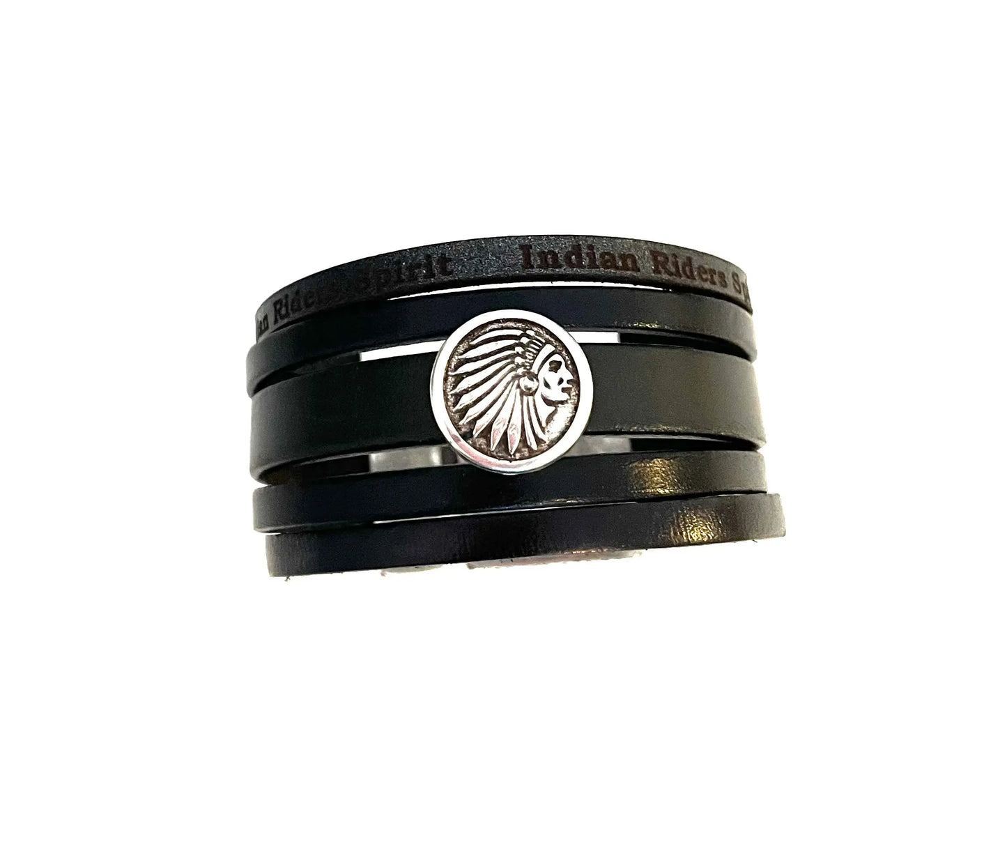 Bracelet en cuir noir "Indian rider" - Mahana Bijoux
