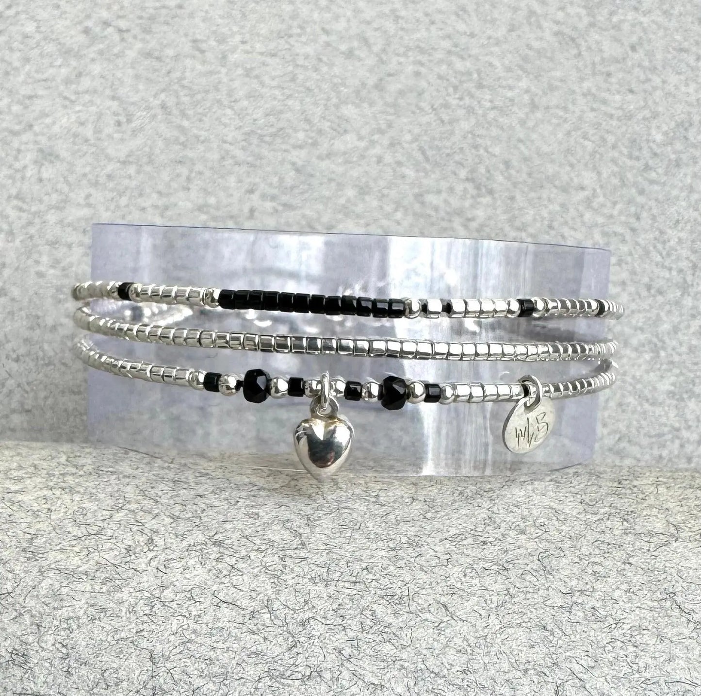 Bracelet 3 rangs en Argent 925 “Black Heart ” - Mahana Bijoux