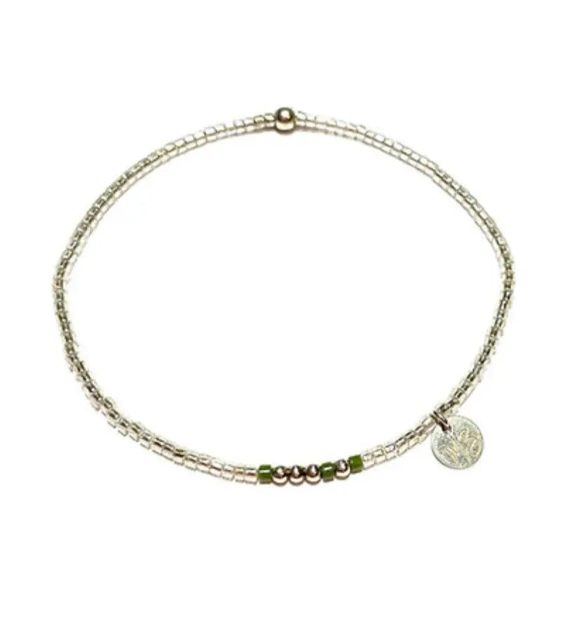 Bracelet Elastique Argent 925 Miyuki argent et Green - Mahana Bijoux