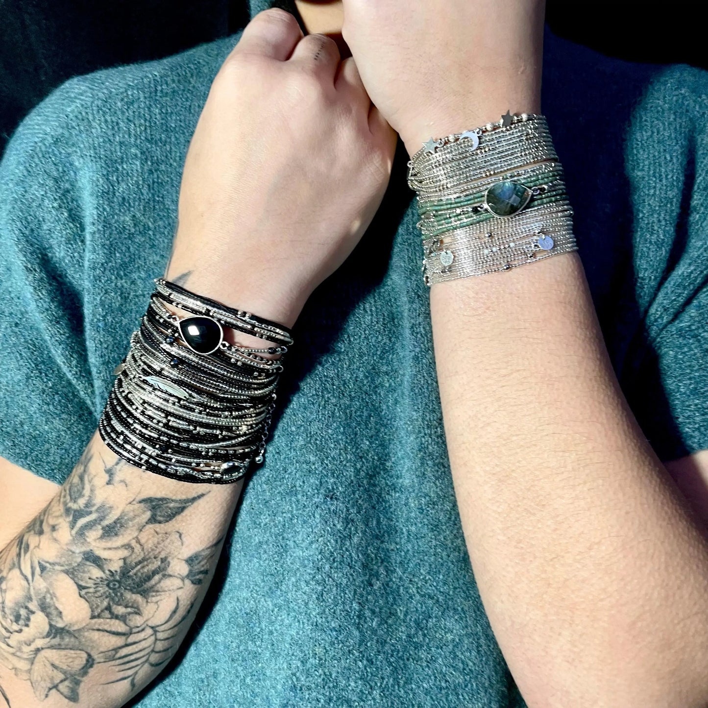Bracelet multi tours “La Kiara” en argent 925 et sa pierre Labradorite - Mahana Bijoux