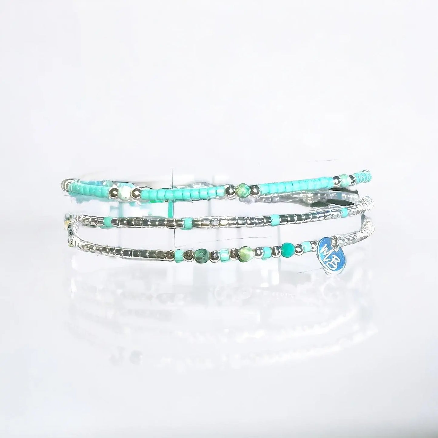 Bracelet 3 rangs en argent 925 et turquoise du Pérou "Le Santa Cruz"
